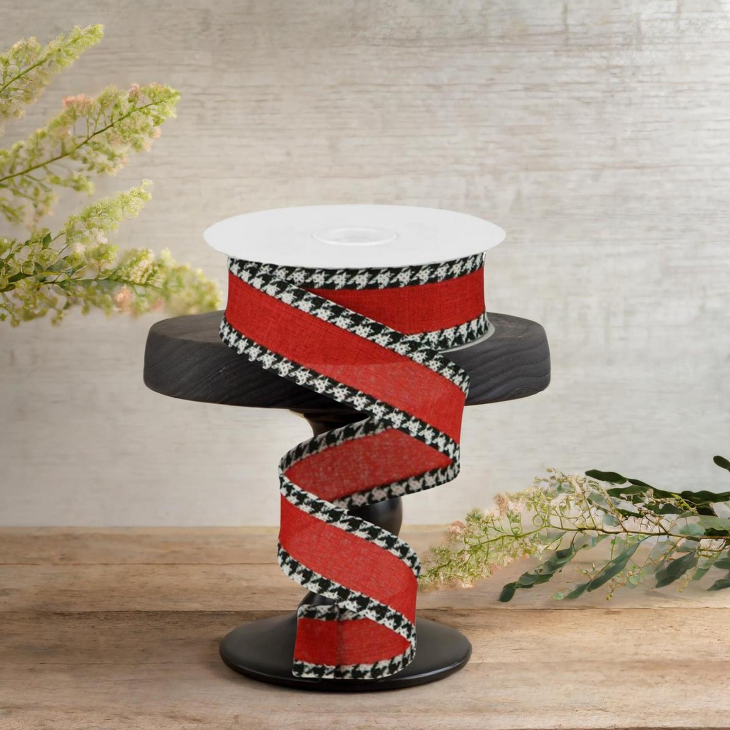 Shop For 1.5" Houndstooth Edge Ribbon: Red, Black, White (10 Yards)