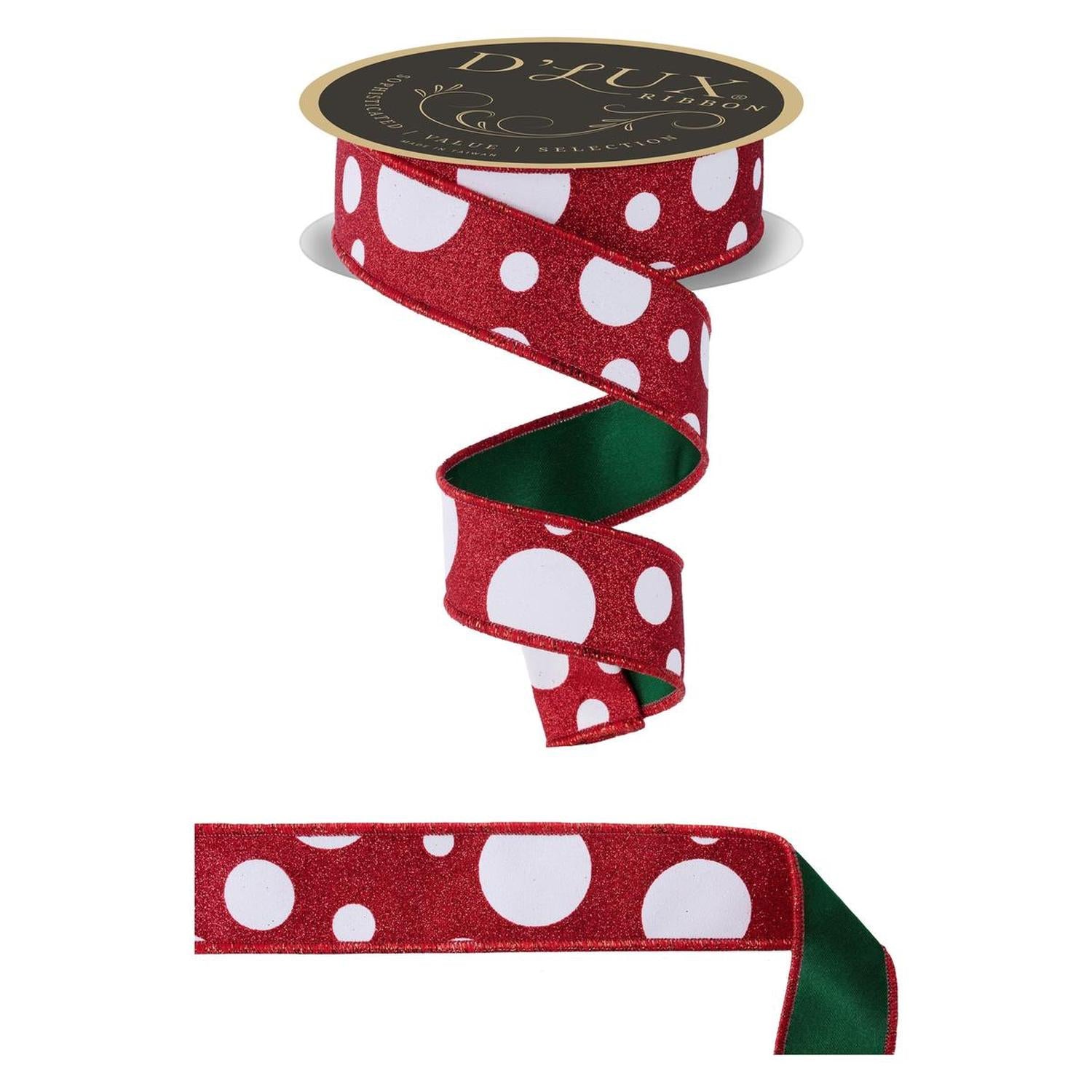 Shop For 1.5 in Giant Polka Dot Fused Ribbon: Red/Green (10 Yards)