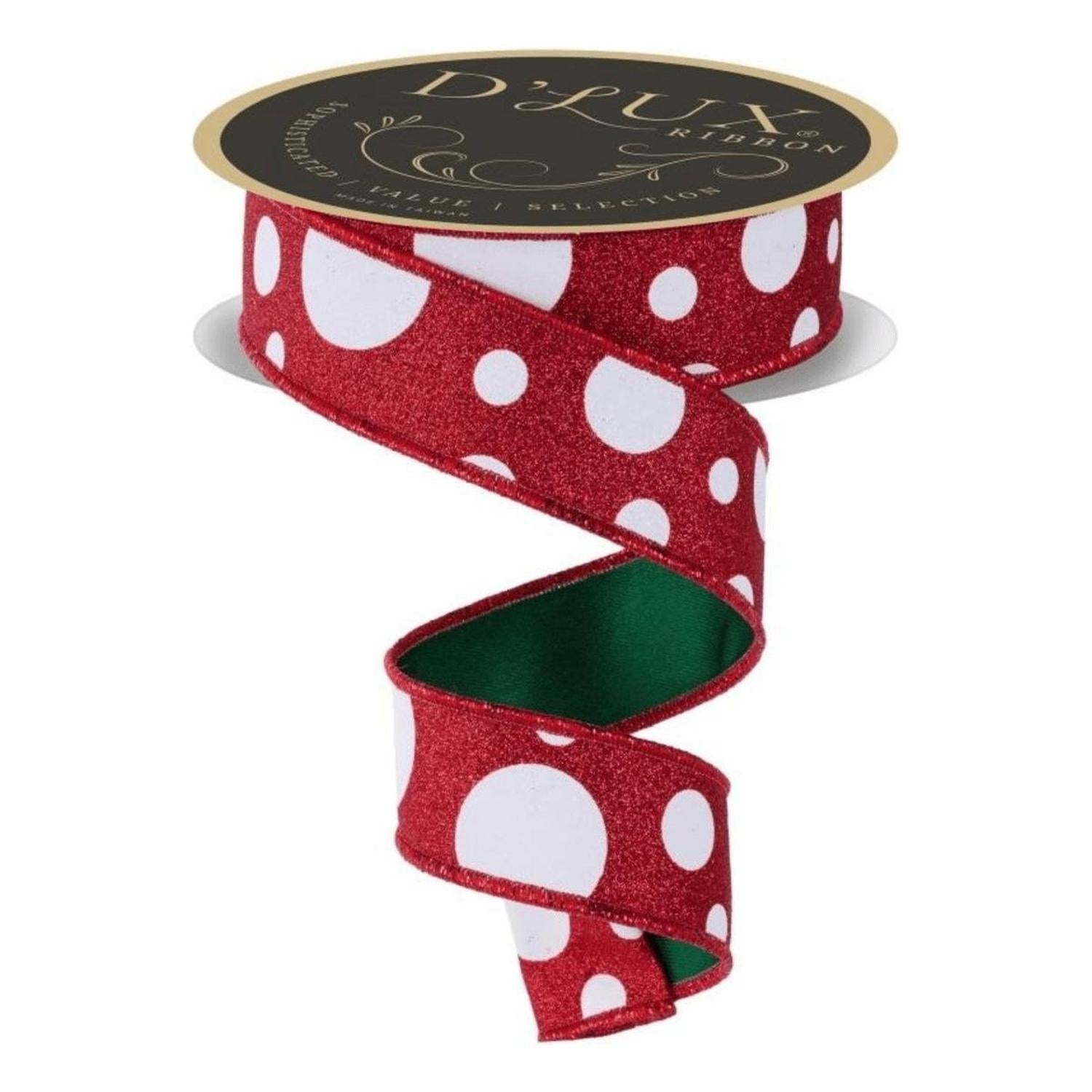 1.5 in Giant Polka Dot Fused Ribbon: Red/Green (10 Yards)