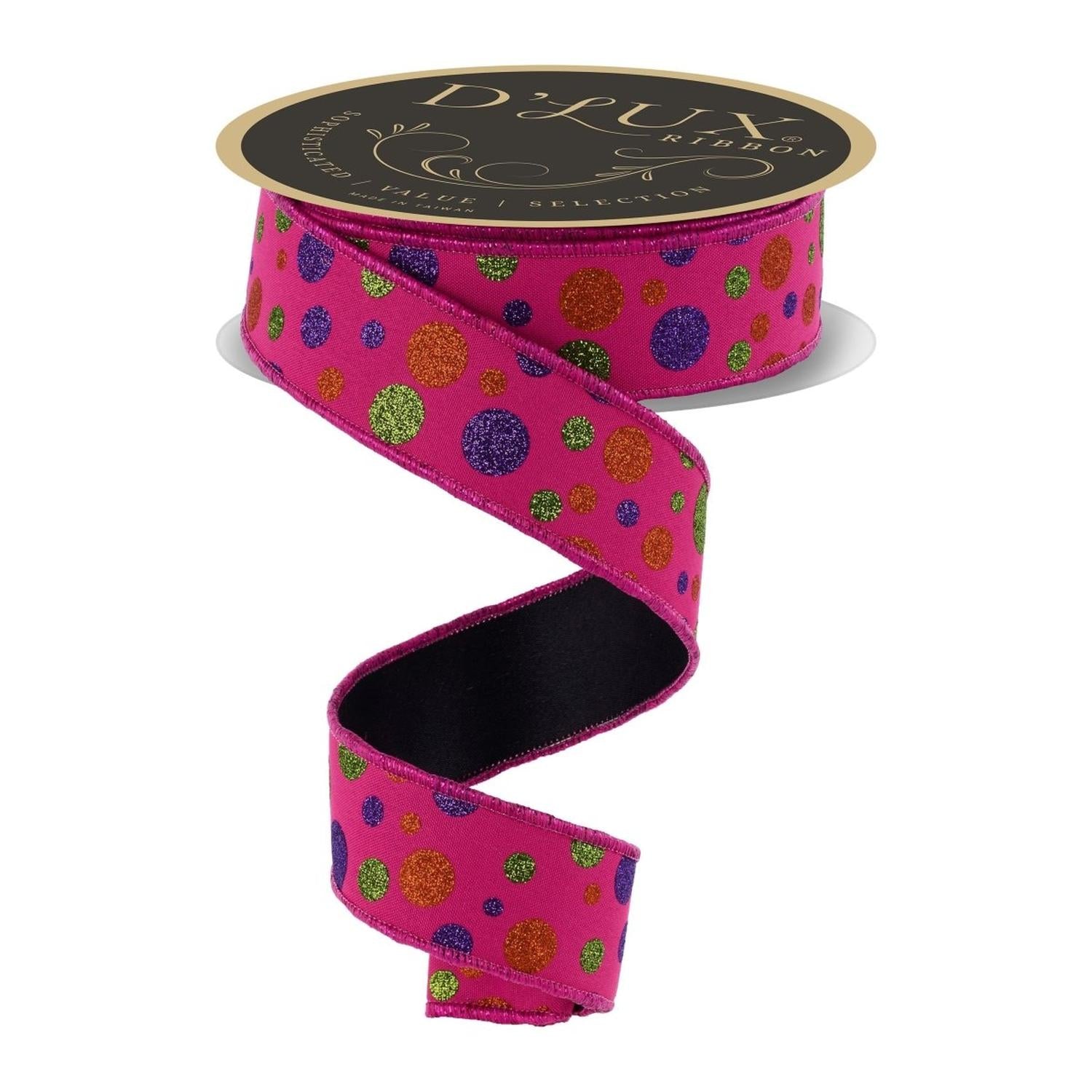 Shop For 1.5 in Glitter Polka Dot Fused Ribbon: Hot Pink (10 Yards)