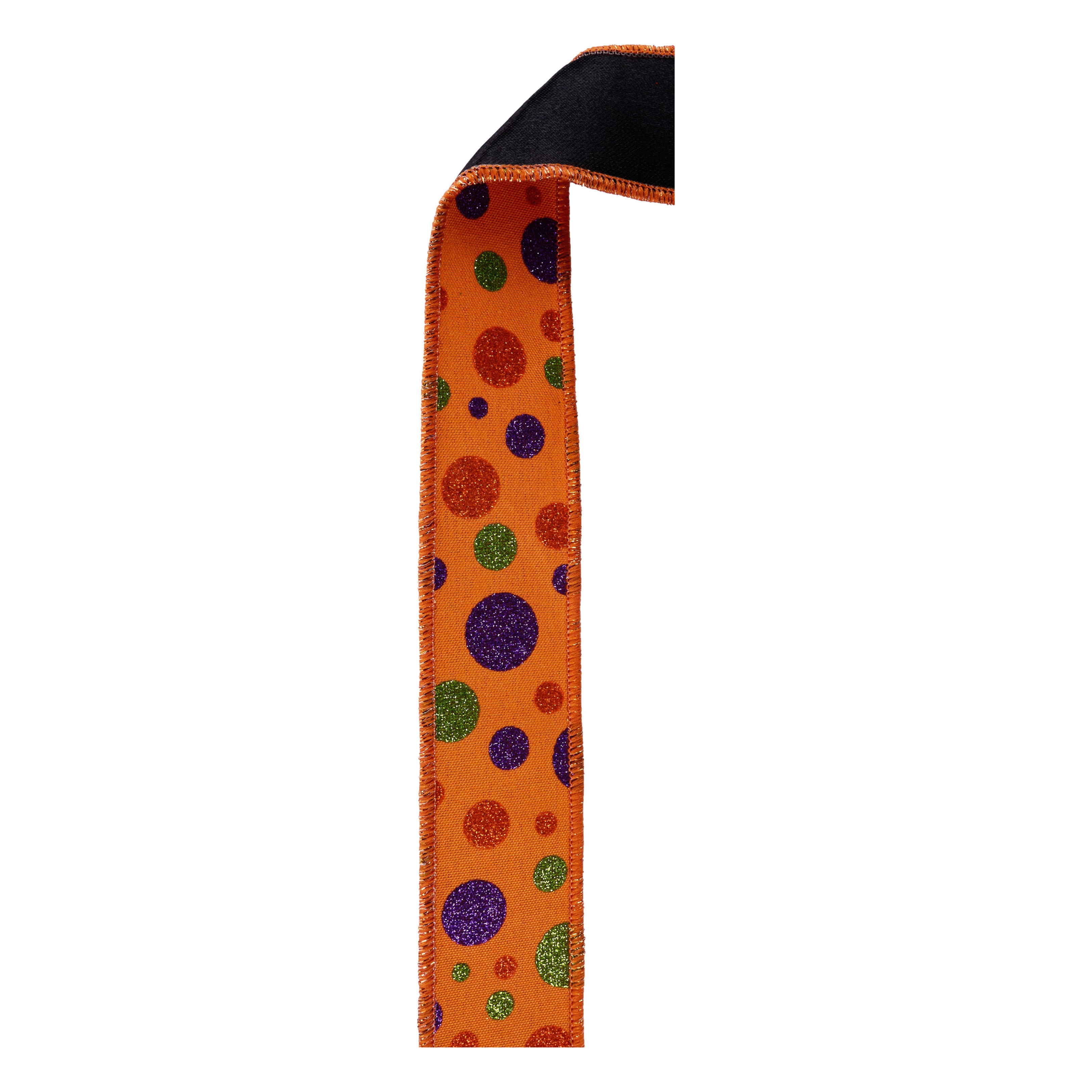 Shop For 1.5 in Glitter Polka Dot Fused Ribbon: Orange/Lime/Purple (10 Yards)