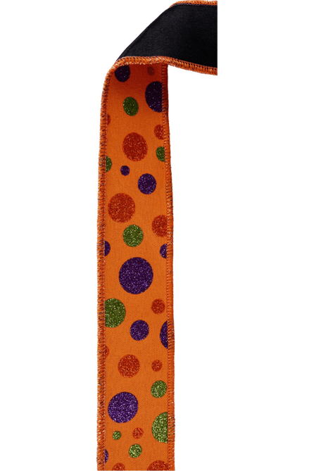 Shop For 1.5 in Glitter Polka Dot Fused Ribbon: Orange/Lime/Purple (10 Yards)