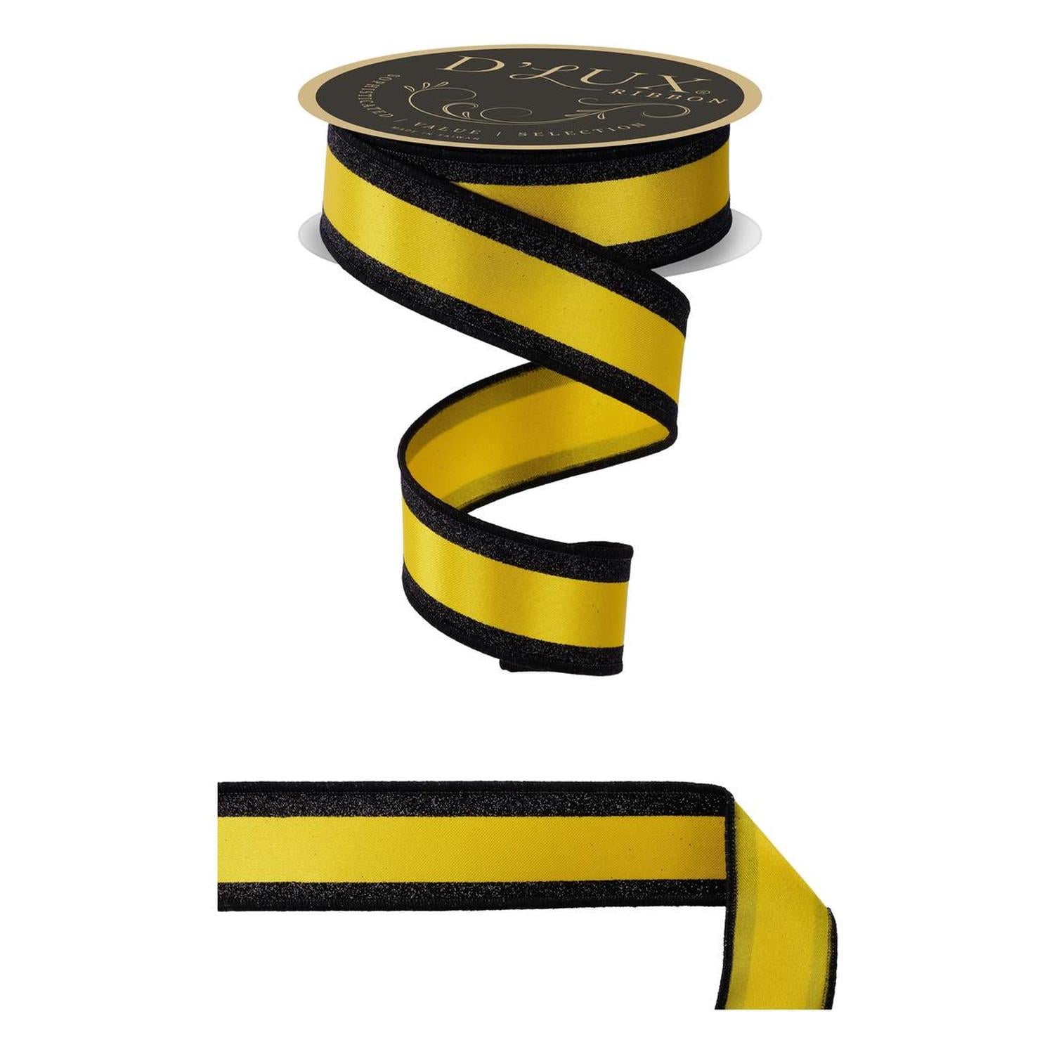 Shop For 1.5 in Vertical Stripe Glitter Fused Ribbon: Black & Yellow