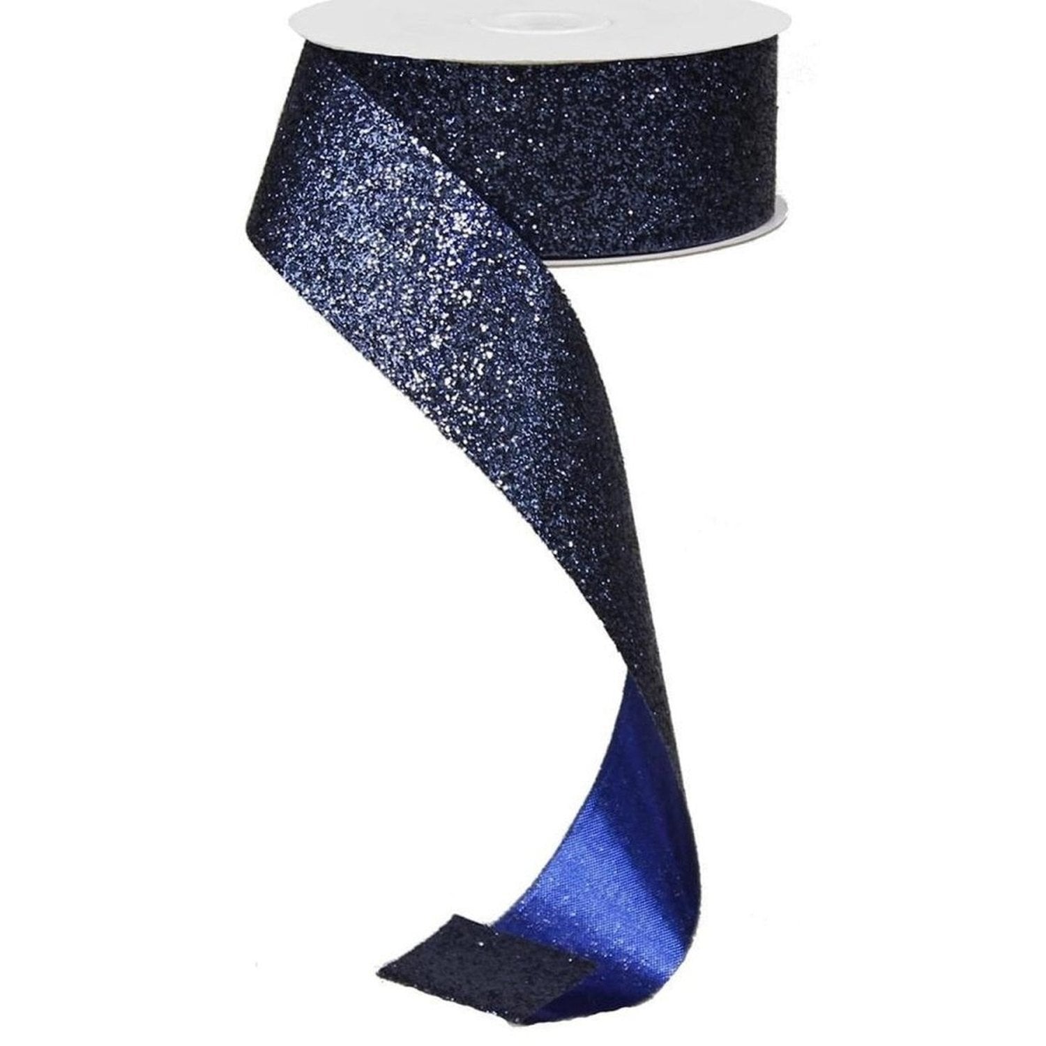 Shop For 1.5 inch Glitter on Metallic Ribbon: Navy Blue (25 Yards)