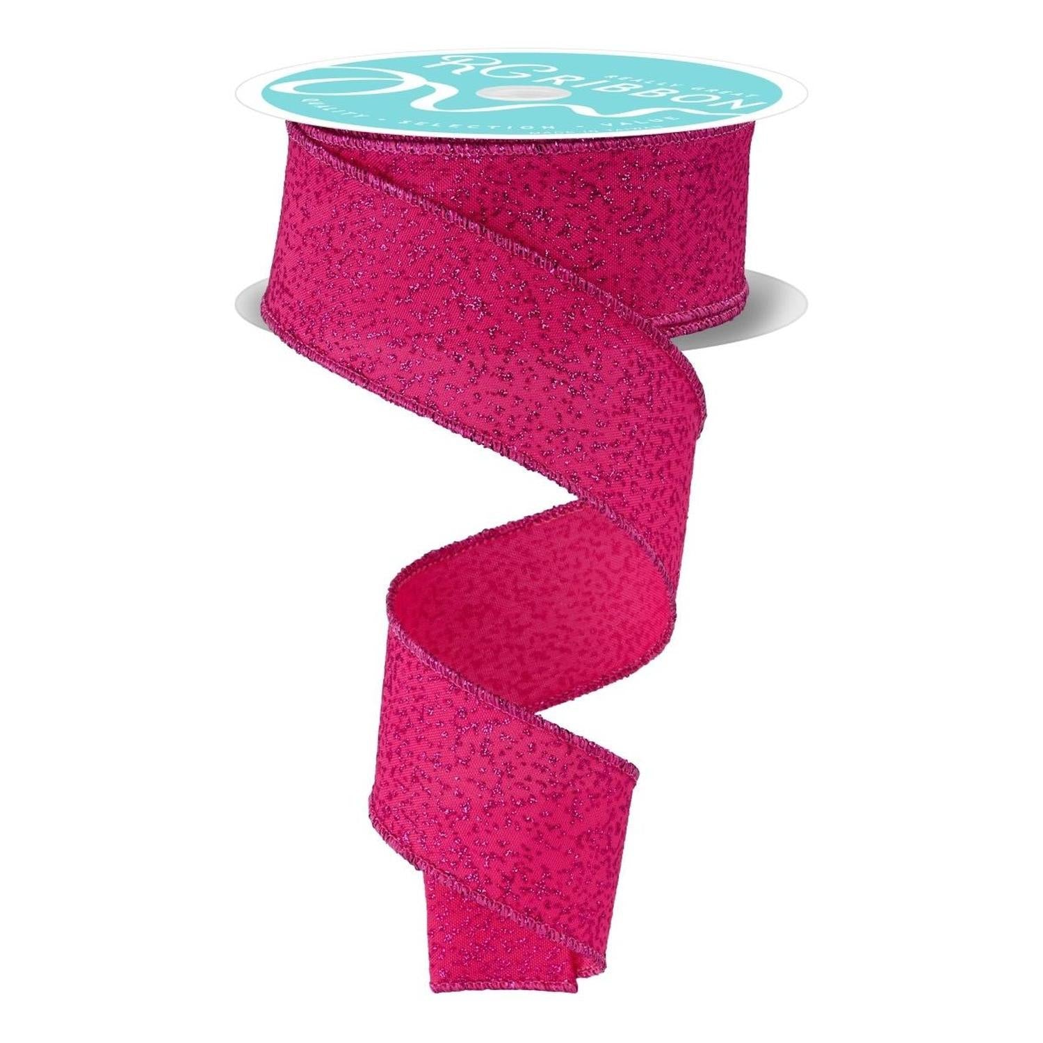 1.5" Irregular Spotted Glitter Ribbon: Fuchsia (10 Yards)