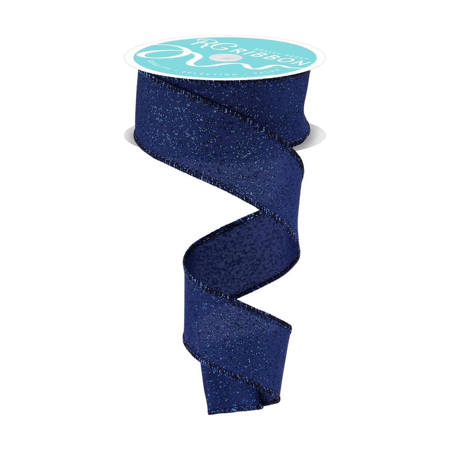 1.5" Irregular Spotted Glitter Ribbon: Navy Blue (10 Yards)