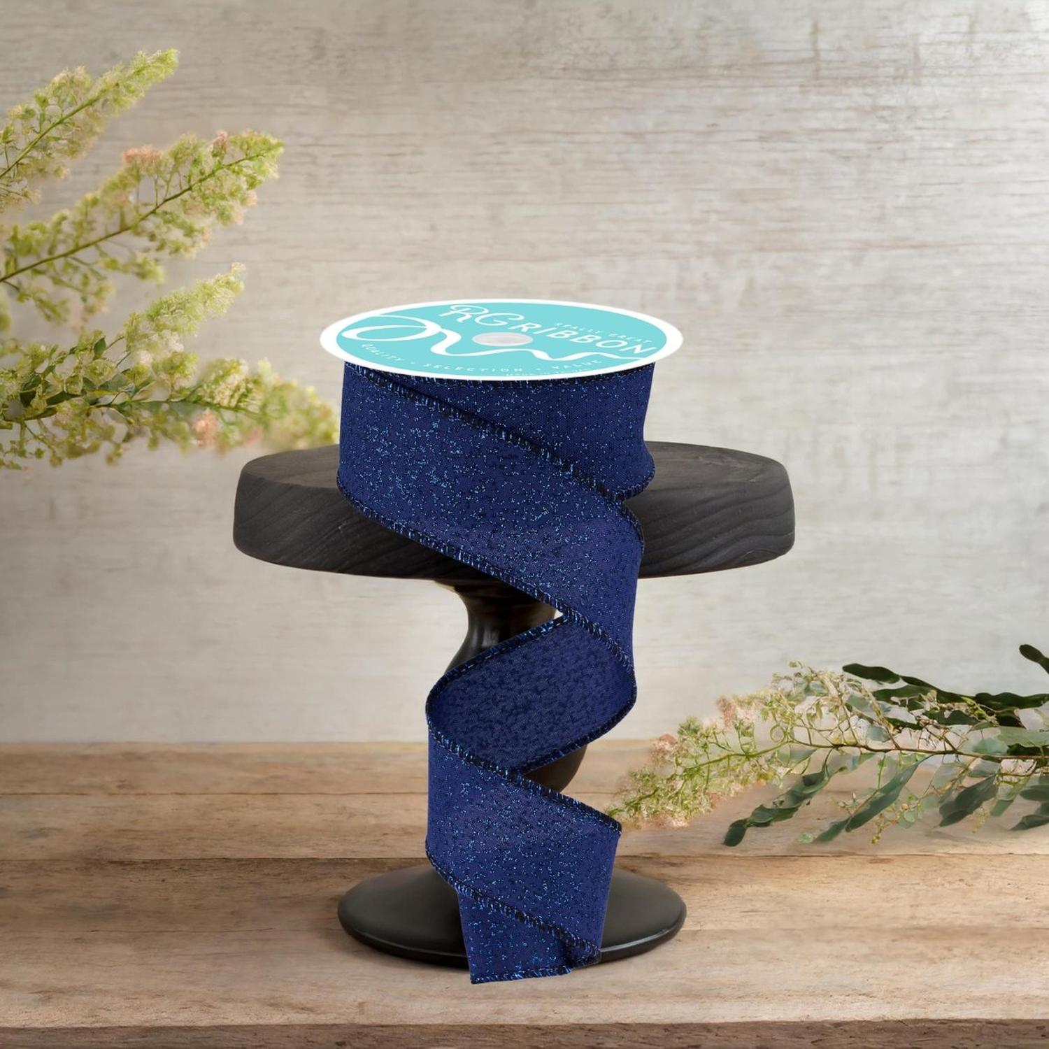 1.5" Irregular Spotted Glitter Ribbon: Navy Blue (10 Yards)
