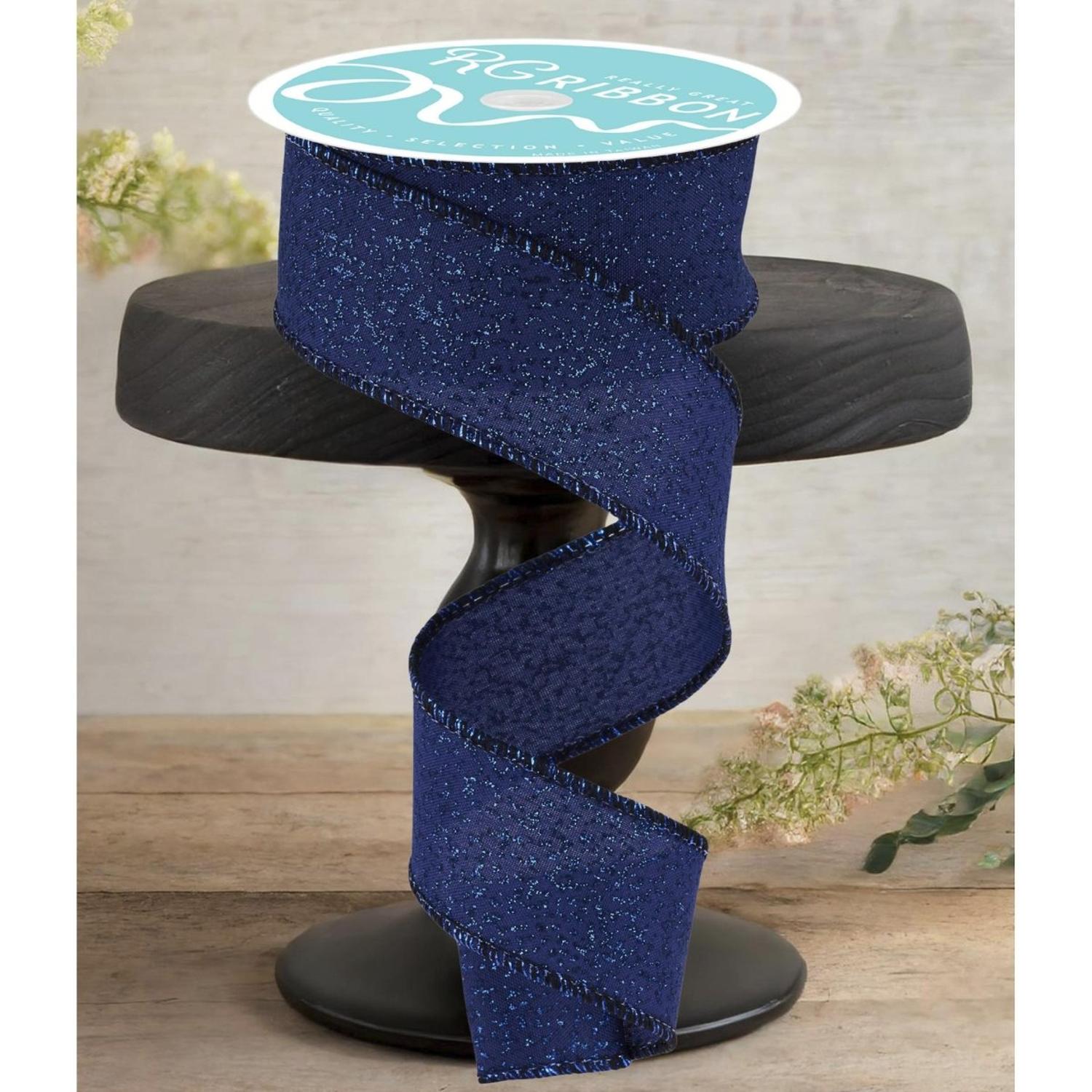 1.5" Irregular Spotted Glitter Ribbon: Navy Blue (10 Yards)