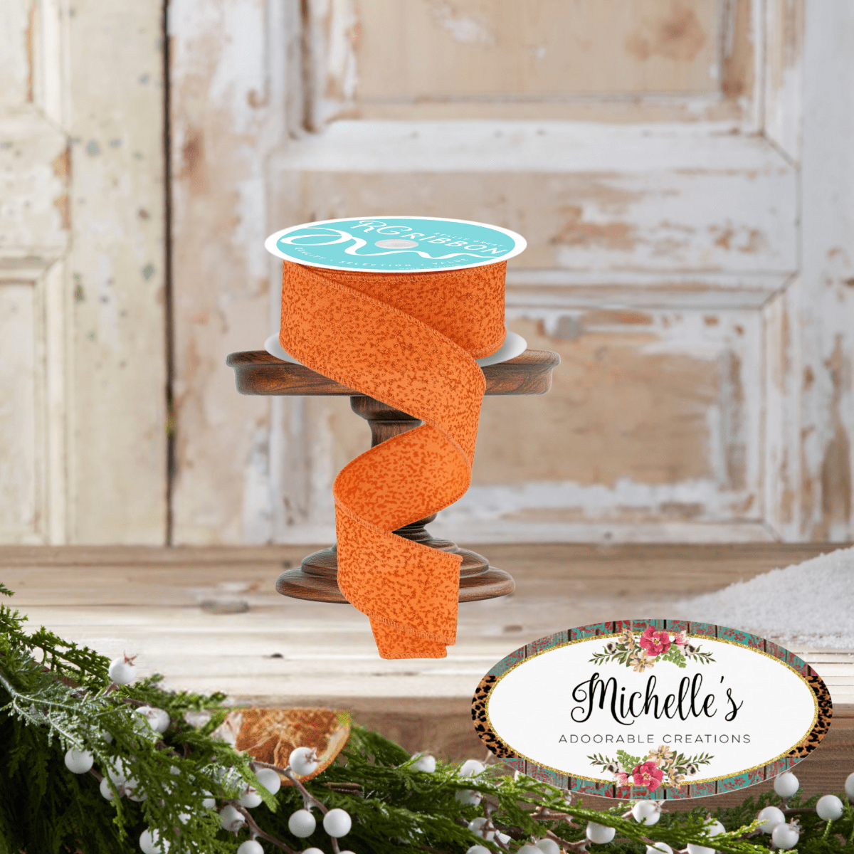 Shop For 1.5" Irregular Spotted Glitter Ribbon: Orange (10 Yards)
