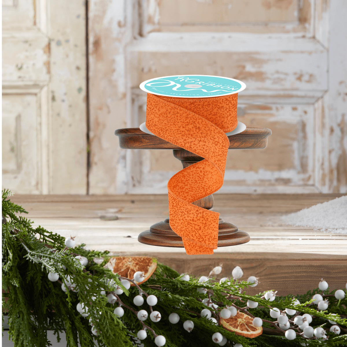 Shop For 1.5" Irregular Spotted Glitter Ribbon: Orange (10 Yards)
