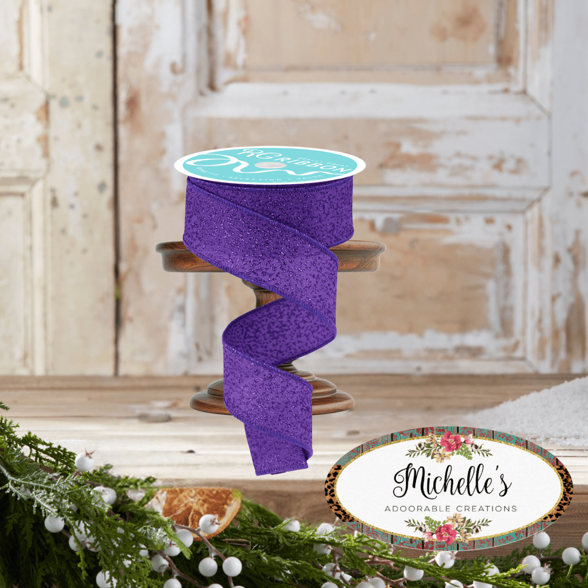Shop For 1.5" Irregular Spotted Glitter Ribbon: Purple (10 Yards)