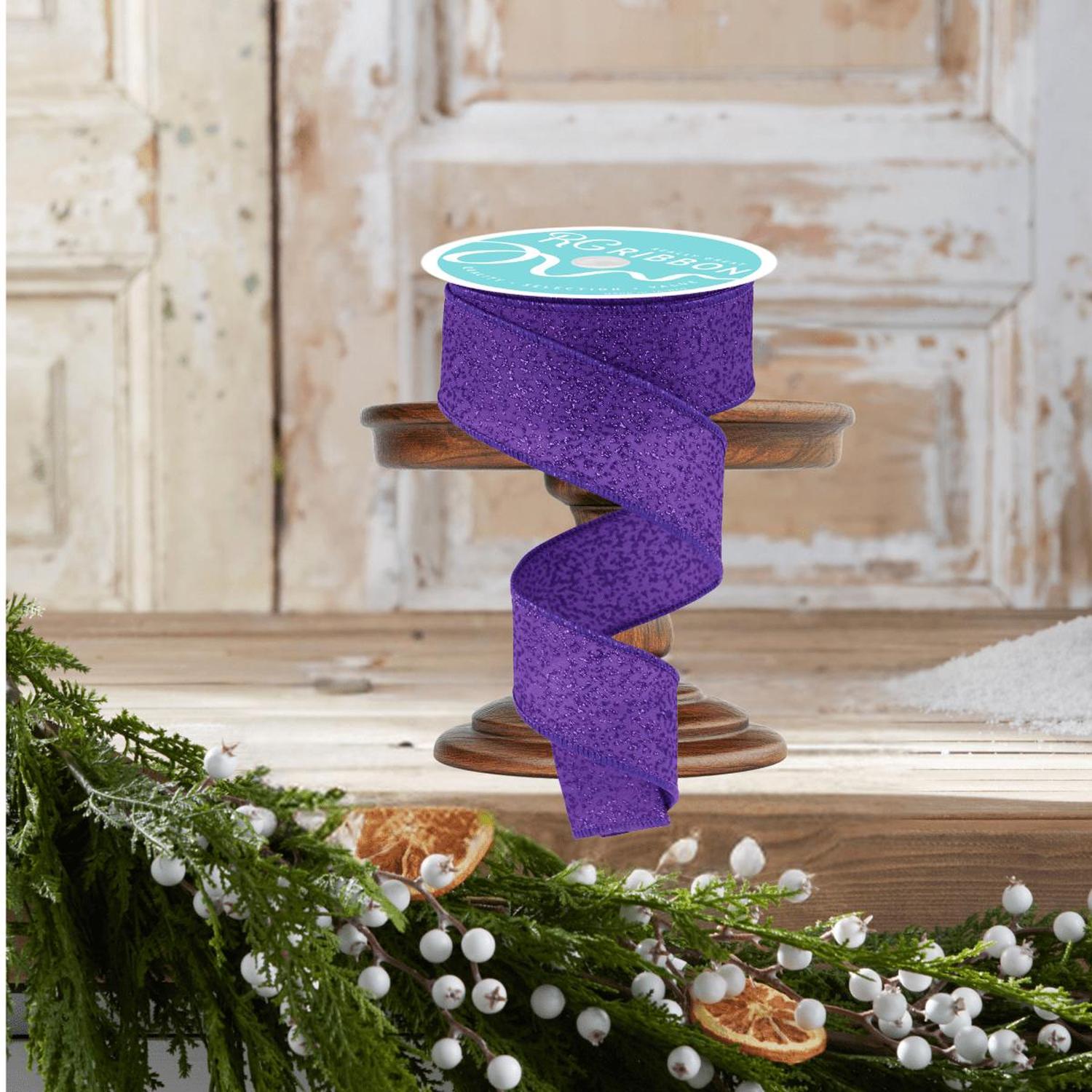 1.5" Irregular Spotted Glitter Ribbon: Purple (10 Yards)