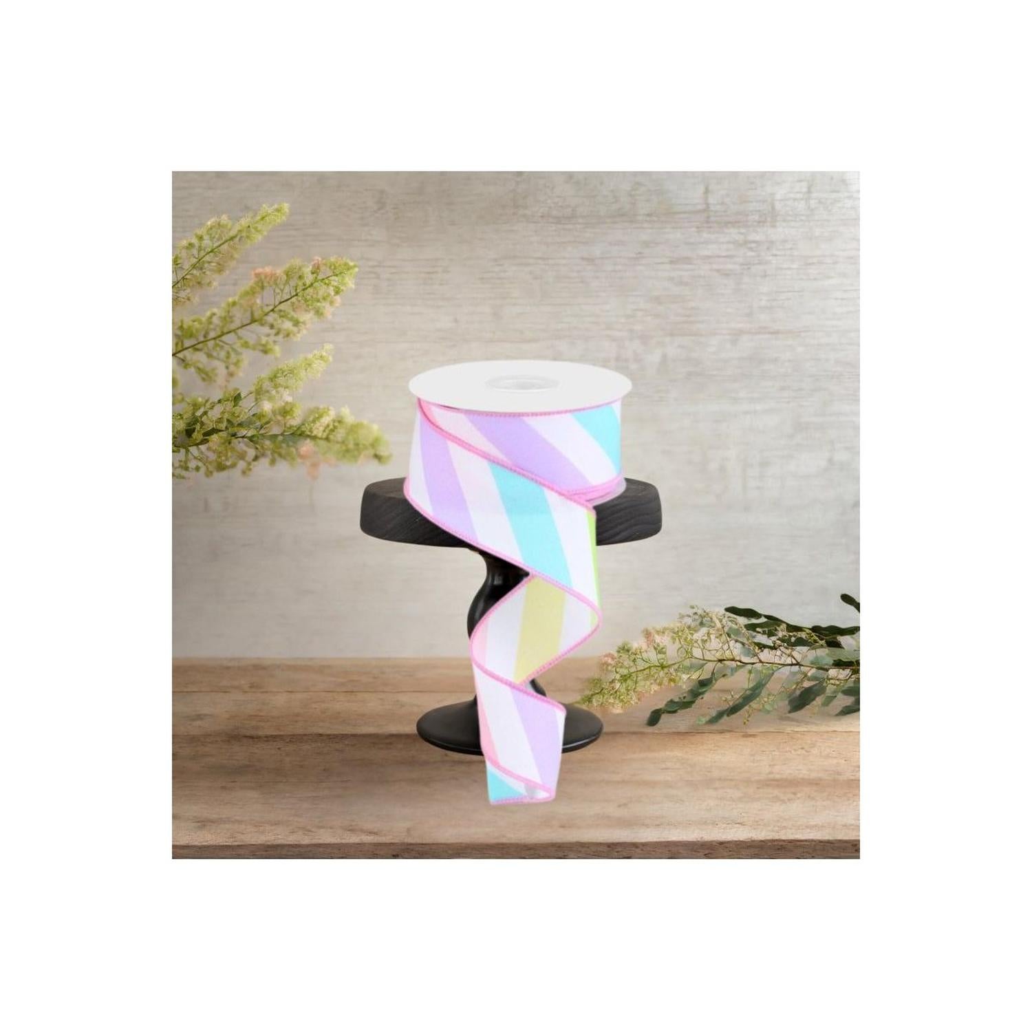 1.5" Large Multi Diagonal Stripe Ribbon: White (10 Yards)