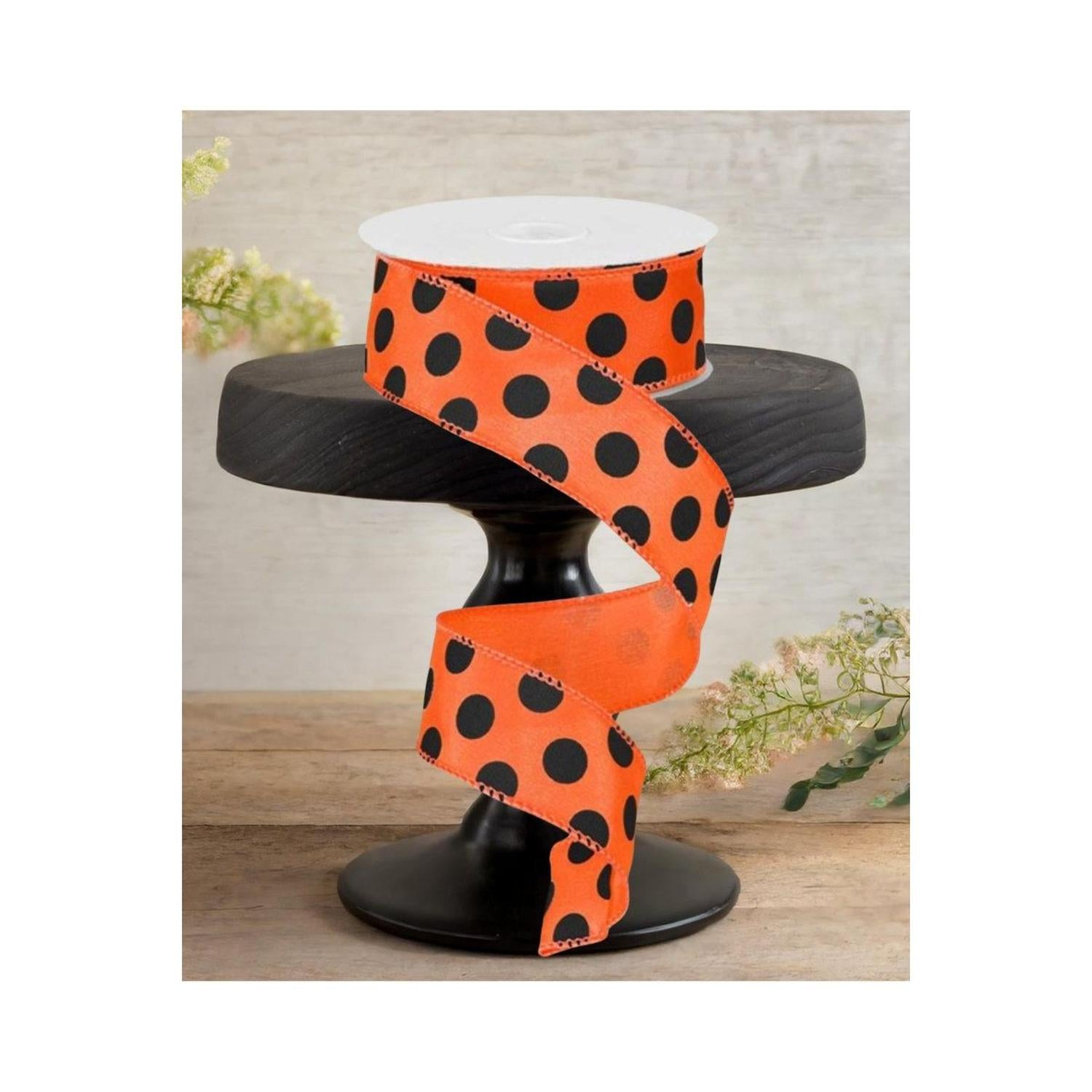 1.5" Large Polka Dot Ribbon: Orange & Black (10 Yards)