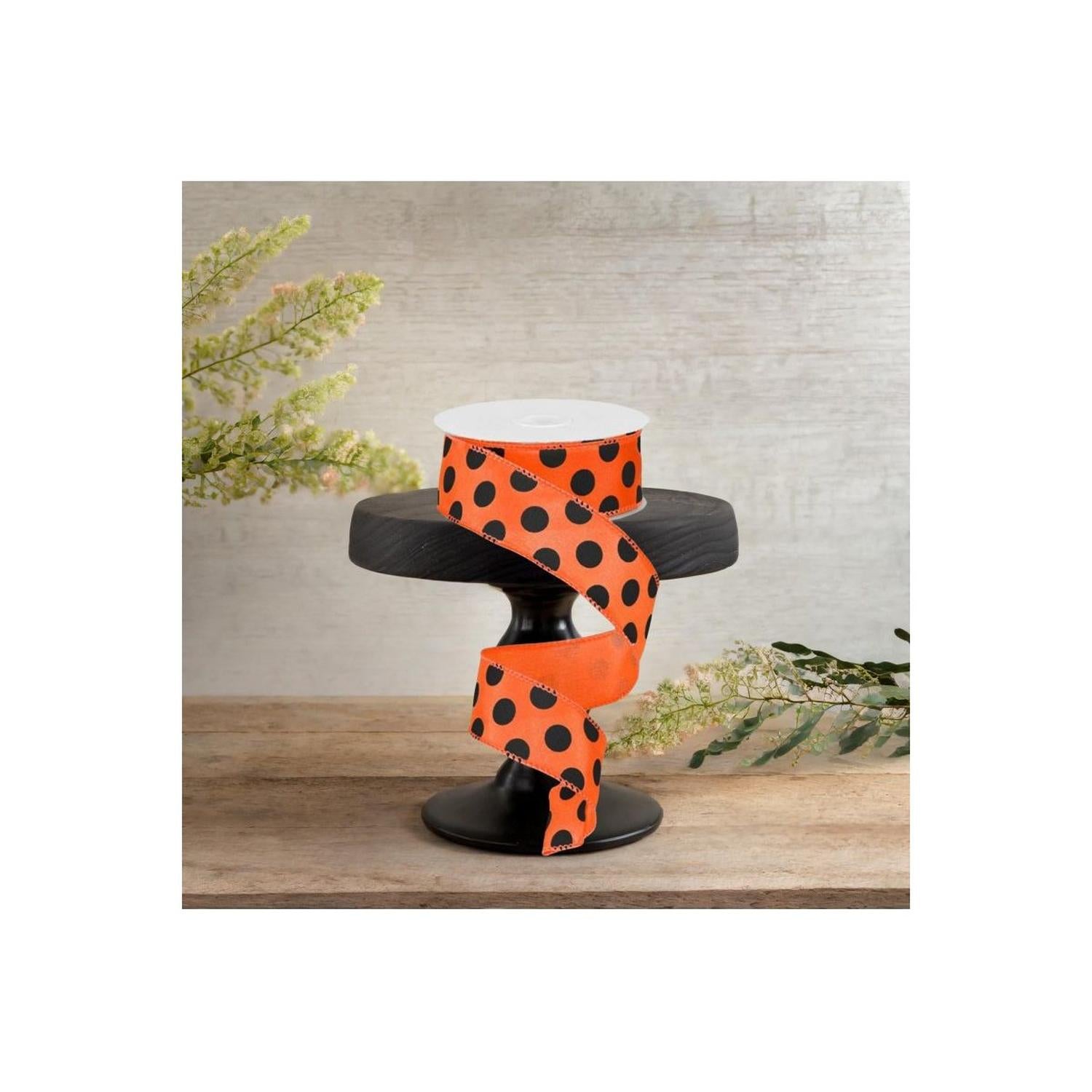 1.5" Large Polka Dot Ribbon: Orange & Black (10 Yards)