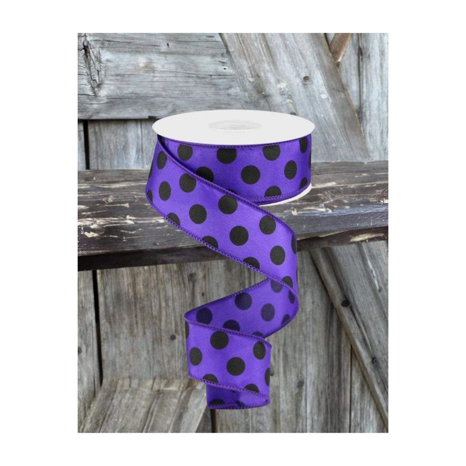 1.5" Large Polka Dot Ribbon: Purple & Black (10 Yards)