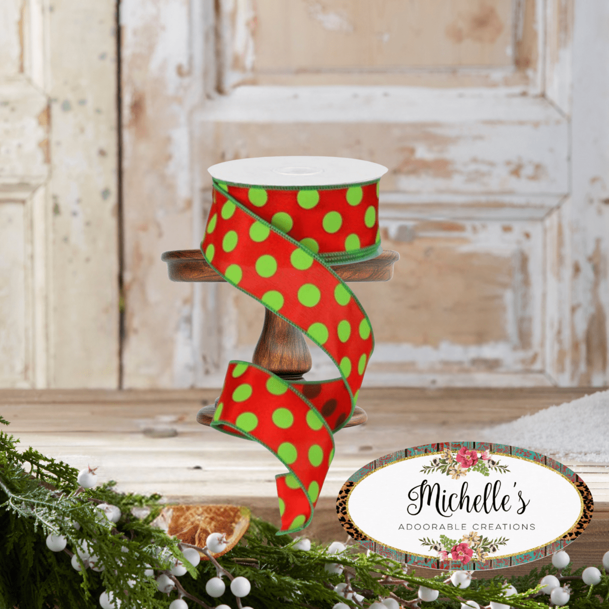 Shop For 1.5" Large Polka Dot Ribbon: Red & Lime Green (10 Yards)