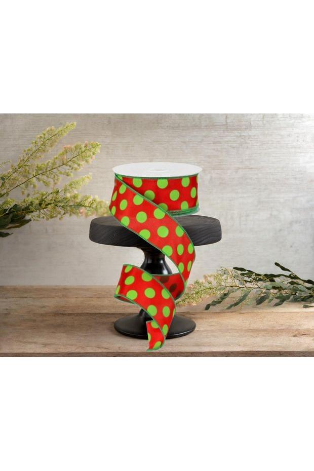 Shop For 1.5" Large Polka Dot Ribbon: Red & Lime Green (10 Yards) at Michelle's aDOORable Creations