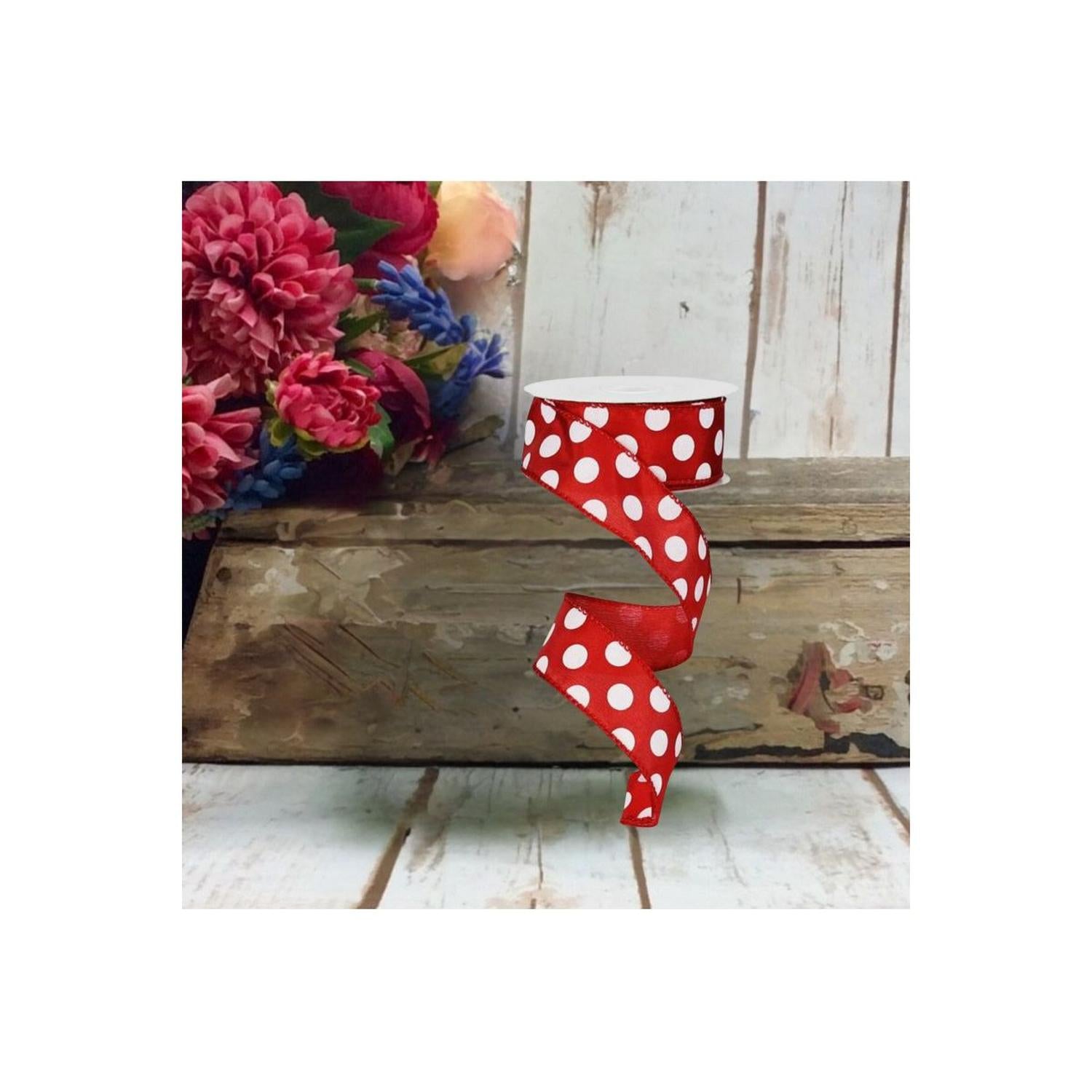 1.5" Large Polka Dot Ribbon: Red/White (10 Yards)