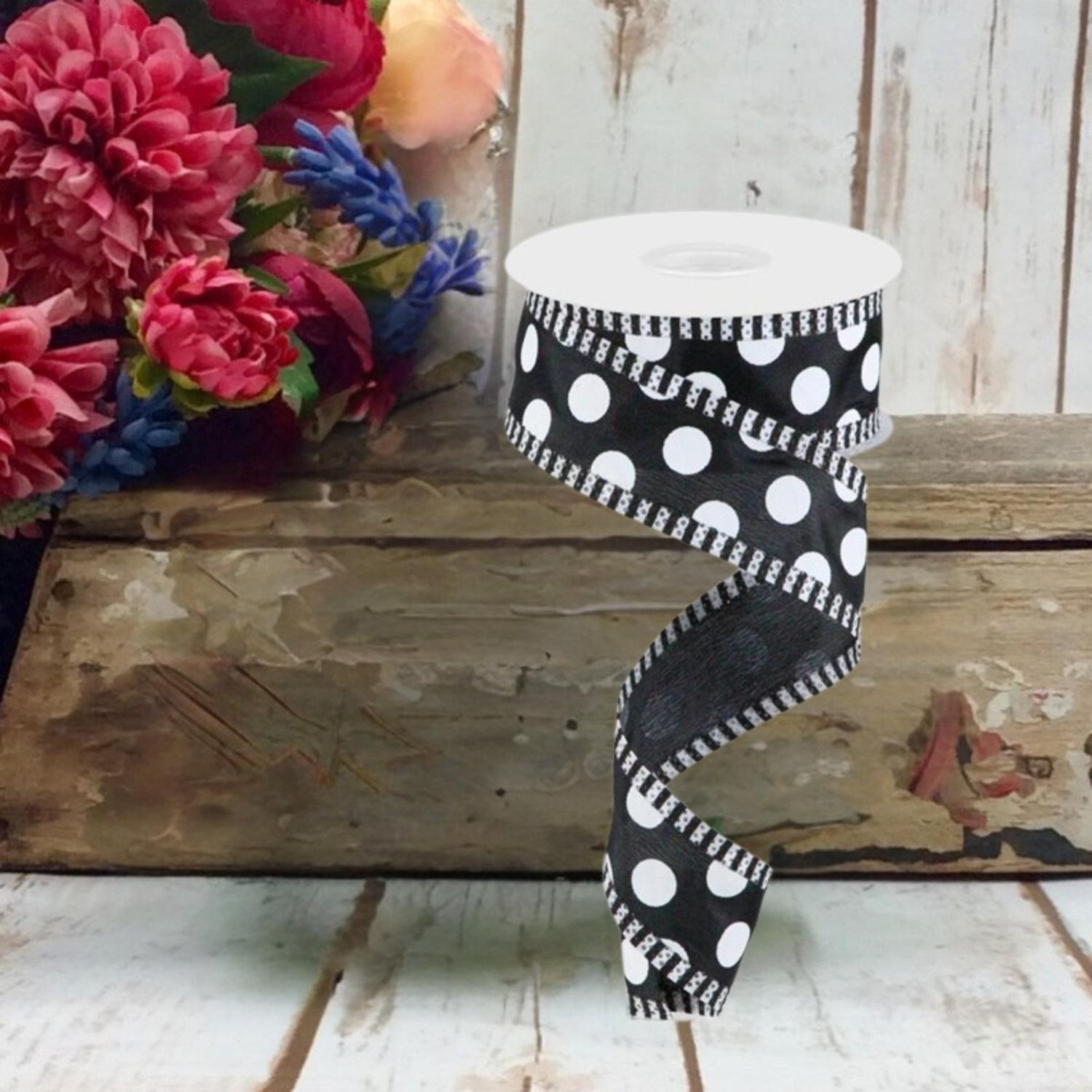 Shop For 1.5" Large Polka Dot Stripe Ribbon: Black (10 Yards) at Michelle's aDOORable Creations