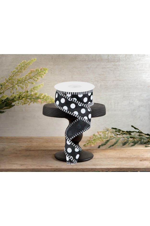 Shop For 1.5" Large Polka Dot Stripe Ribbon: Black (10 Yards) at Michelle's aDOORable Creations