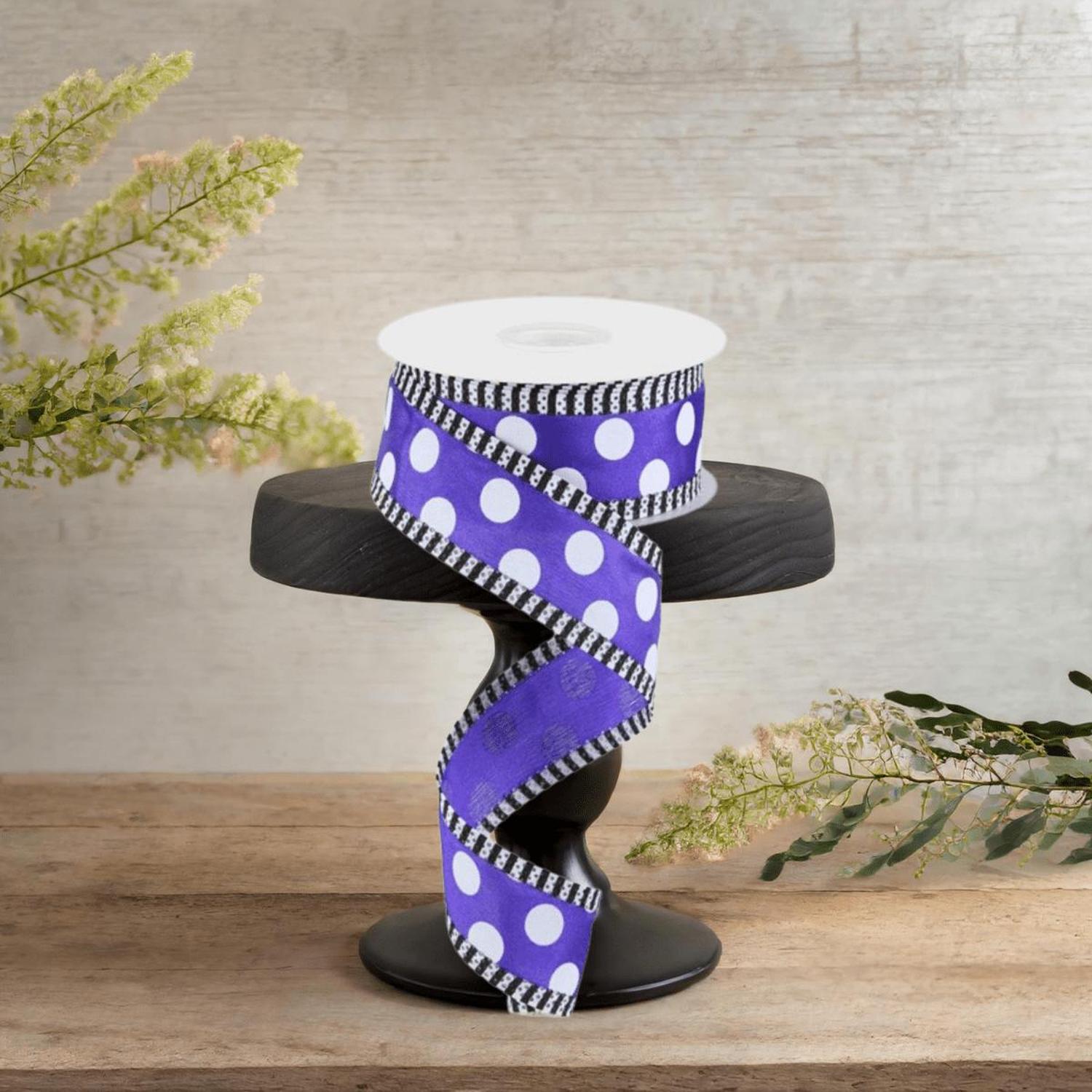 1.5" Large Polka Dot Stripe Ribbon: Purple (10 Yards)