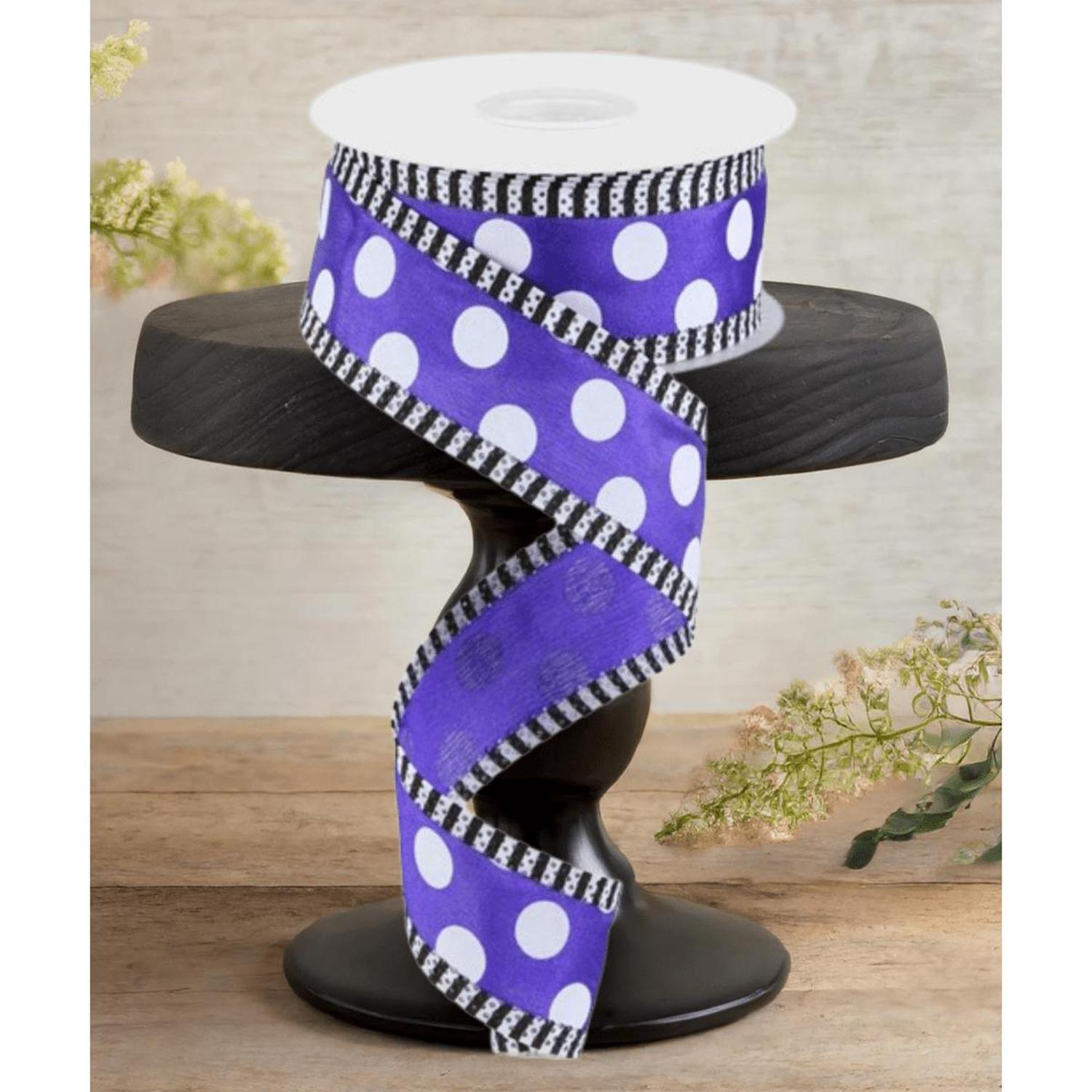1.5" Large Polka Dot Stripe Ribbon: Purple (10 Yards)