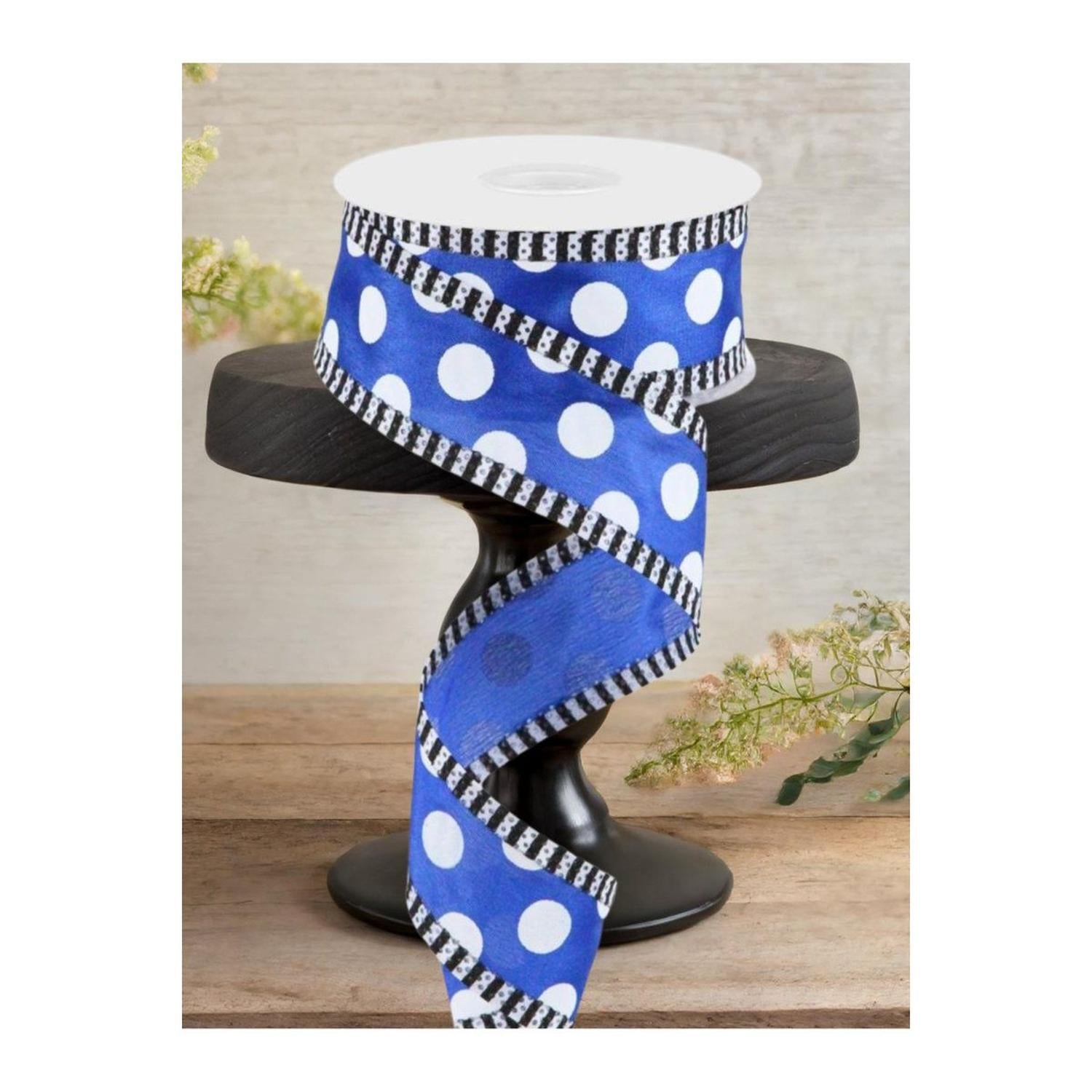 Shop For 1.5" Large Polka Dot Stripe Ribbon: Royal Blue (10 Yards)