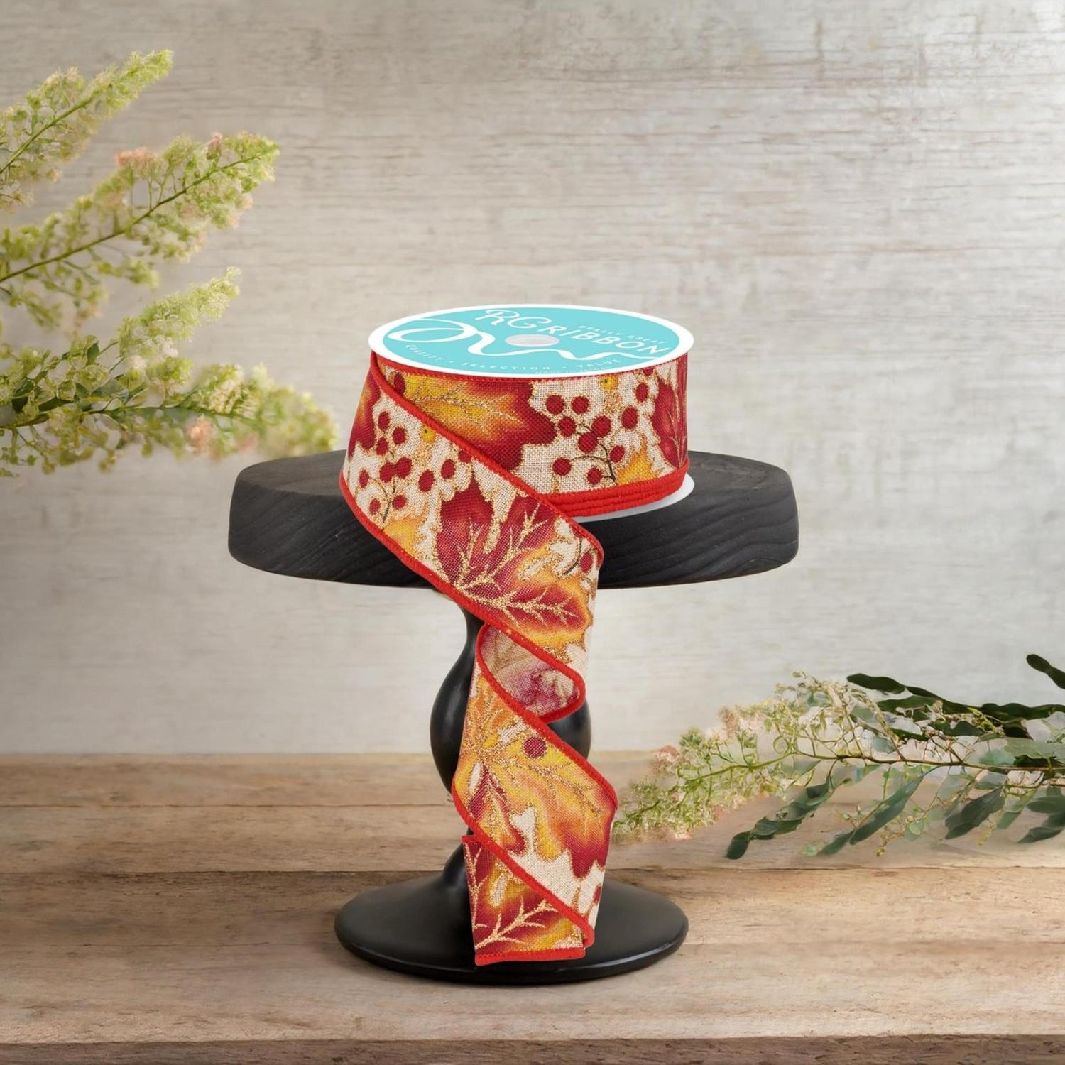 1.5" Leaves with Berries Ribbon (10 Yards)