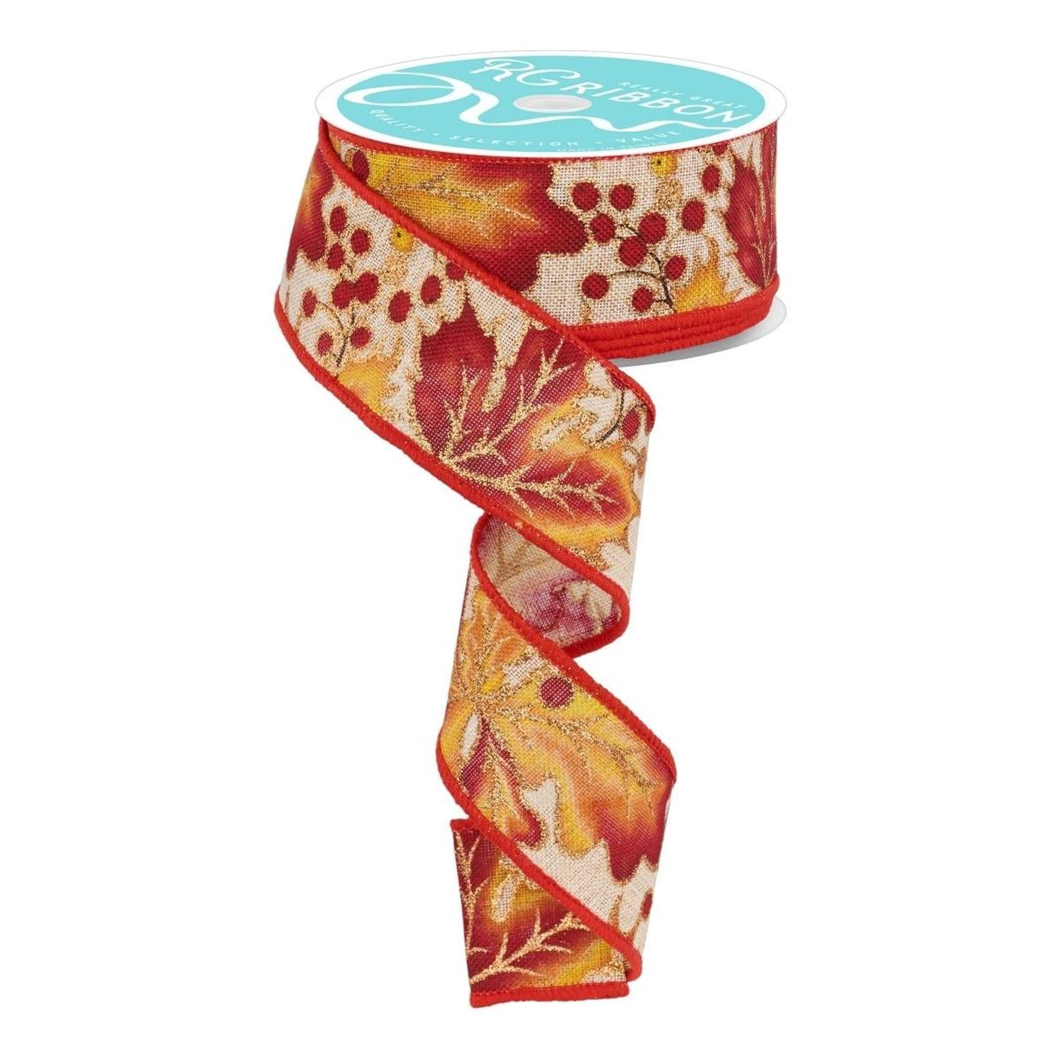 1.5" Leaves with Berries Ribbon (10 Yards)