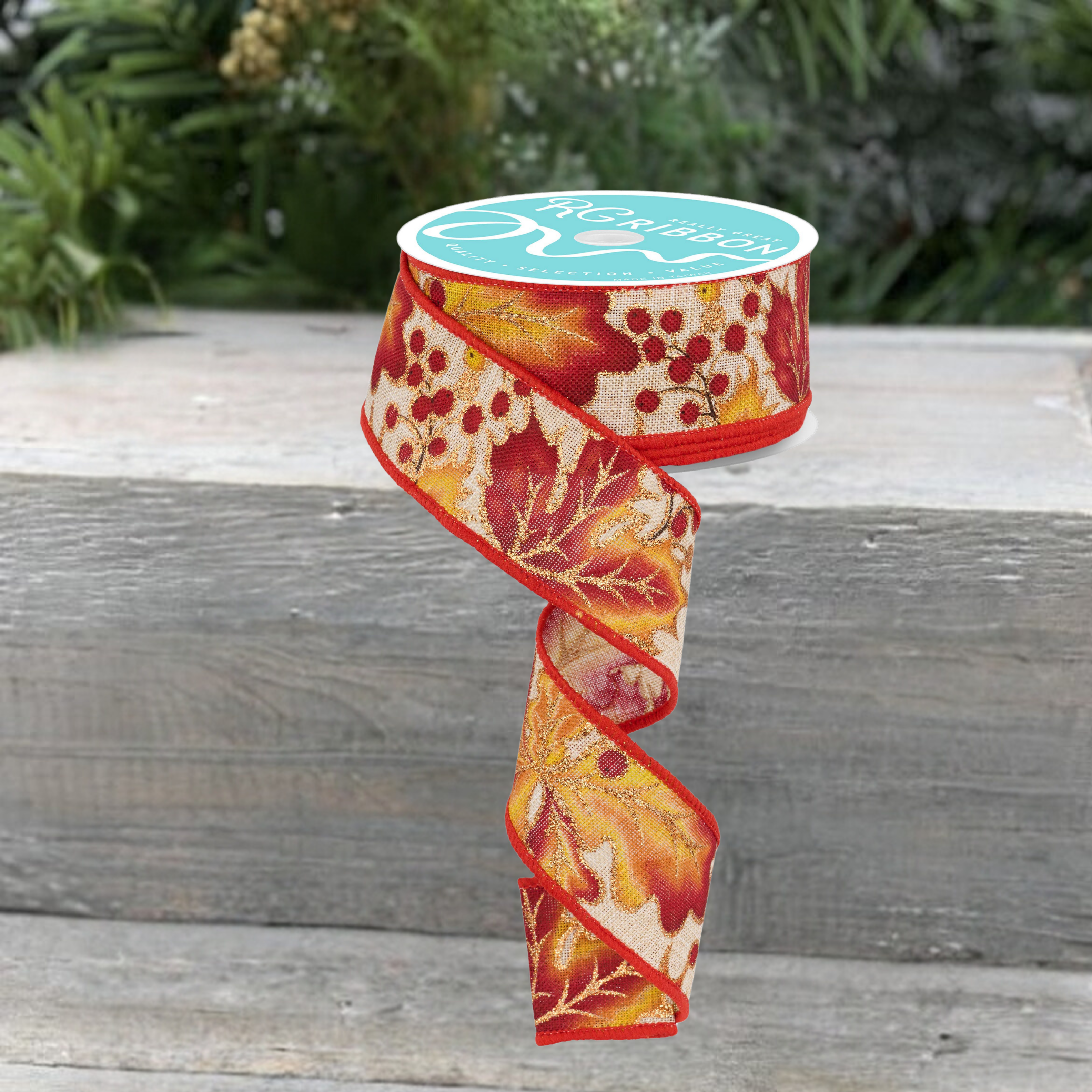 Shop For 1.5" Leaves with Berries Ribbon (10 Yards)