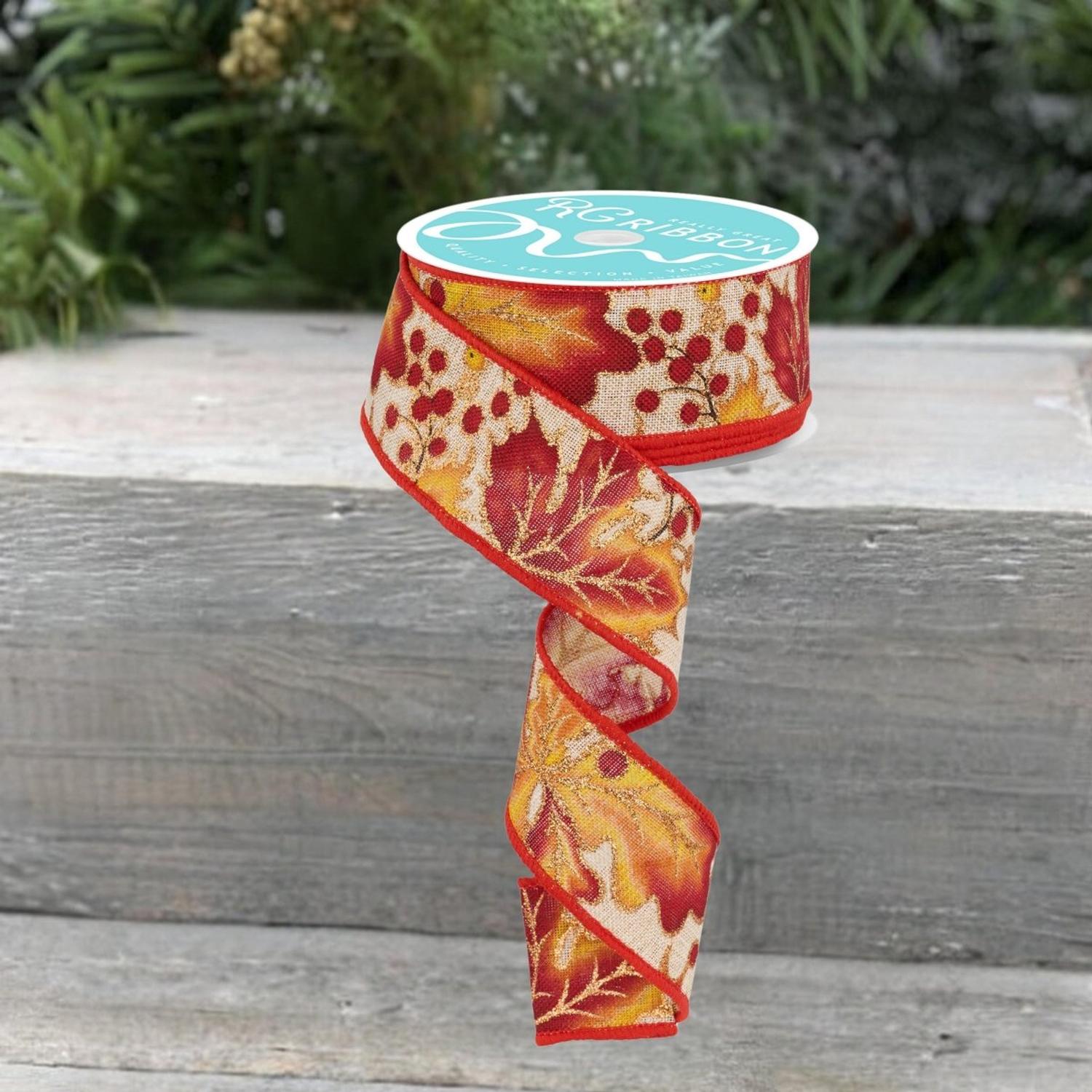 1.5" Leaves with Berries Ribbon (10 Yards)
