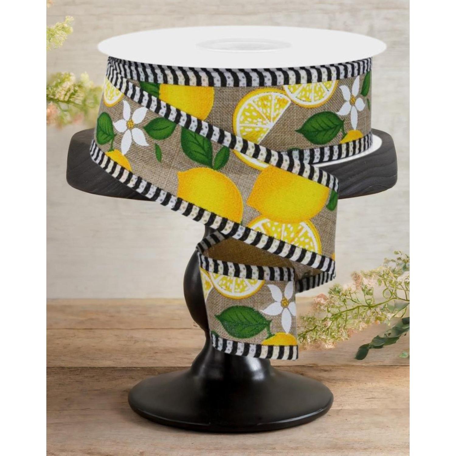 1.5" Lemon Thin Stripes Ribbon: Lt Beige (10 Yards)