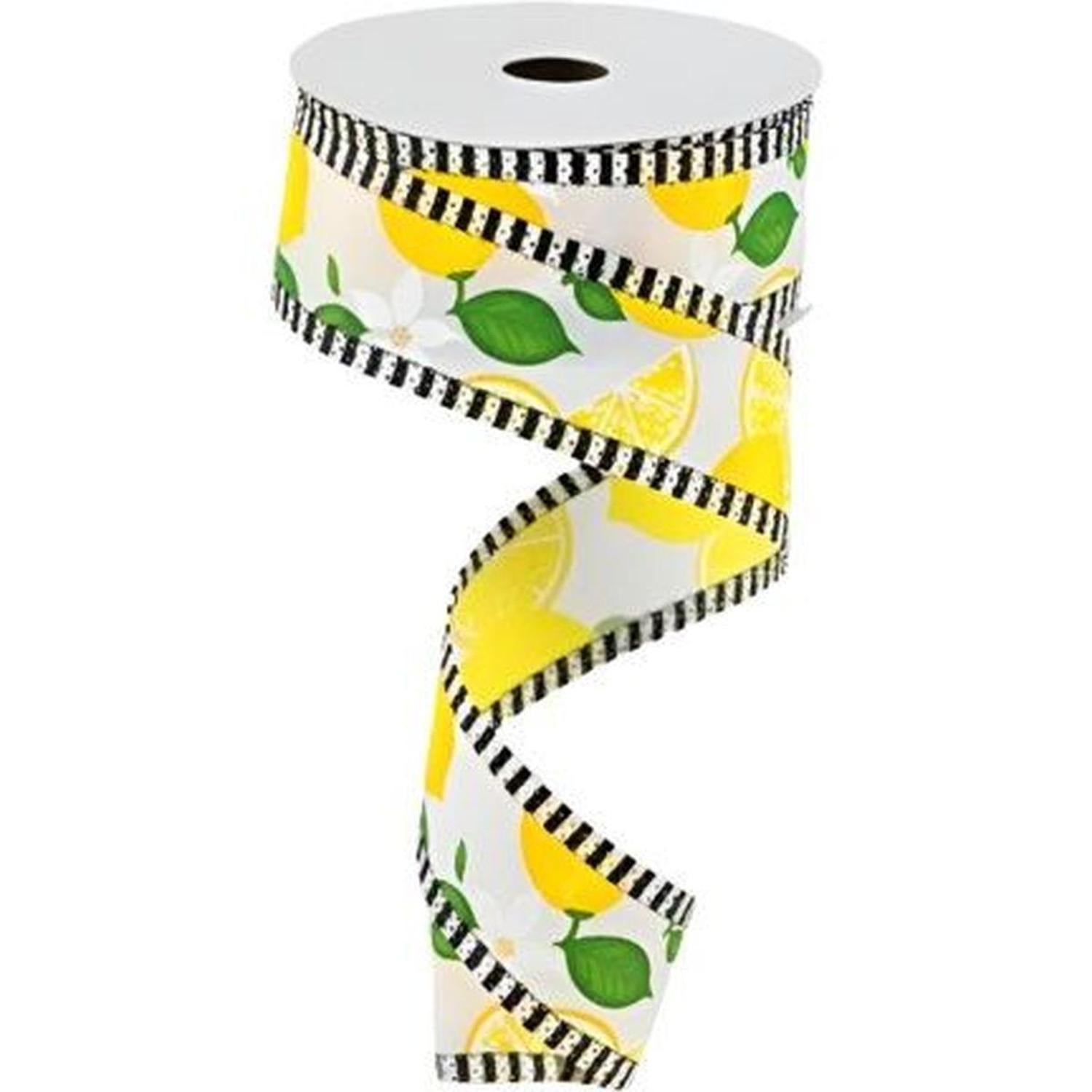 1.5" Lemon Thin Stripes Ribbon: White (10 Yards)