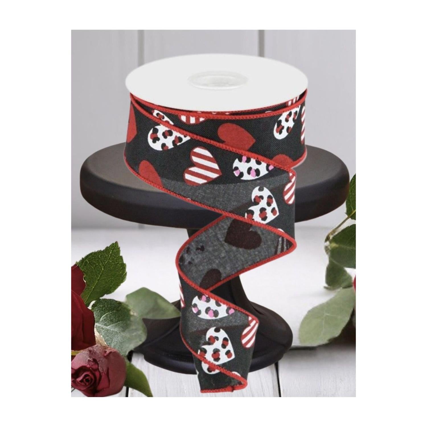 Shop For 1.5" Leopard Hearts Ribbon: Black (10 Yard)