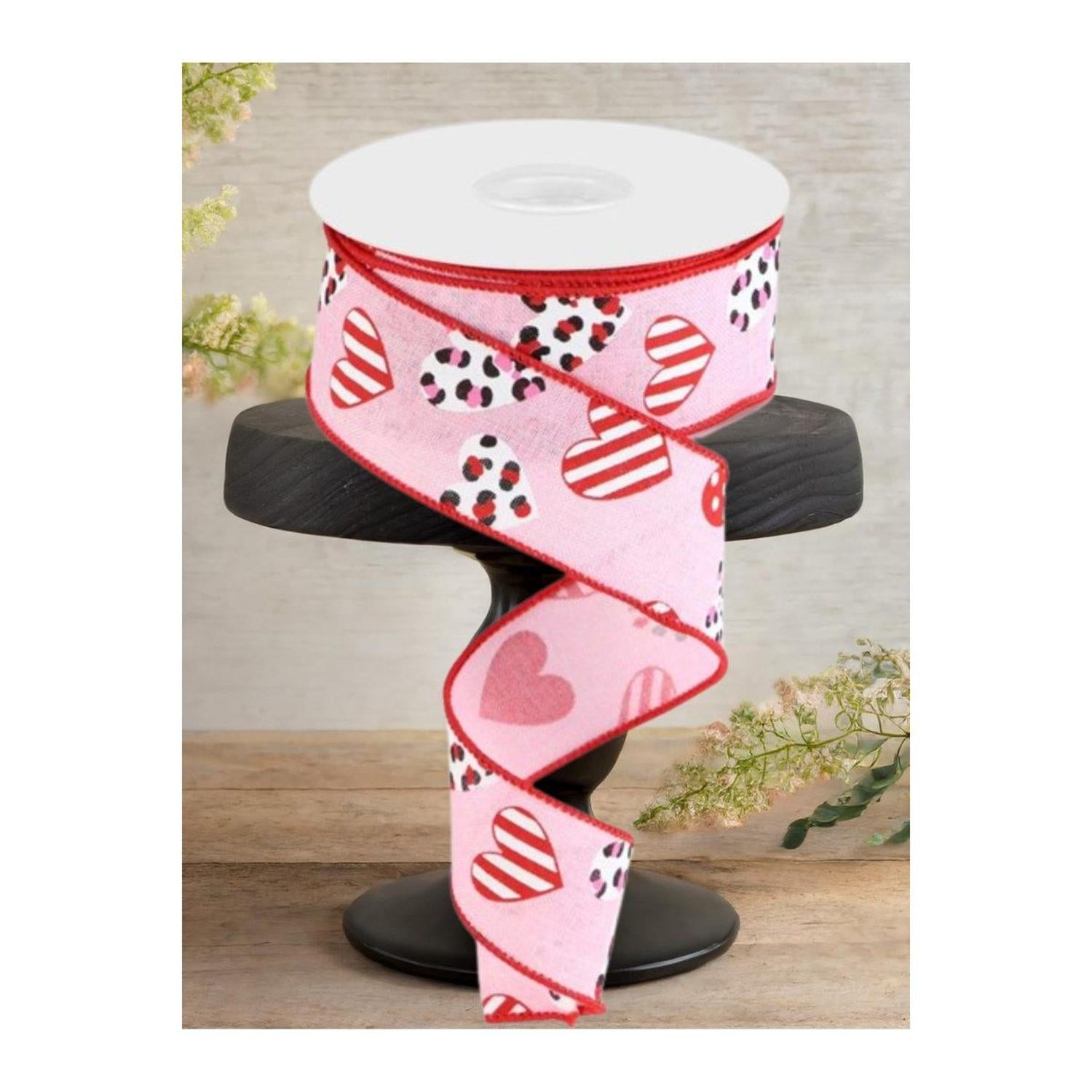 Shop For 1.5" Leopard Hearts Ribbon: Pink (10 Yard)