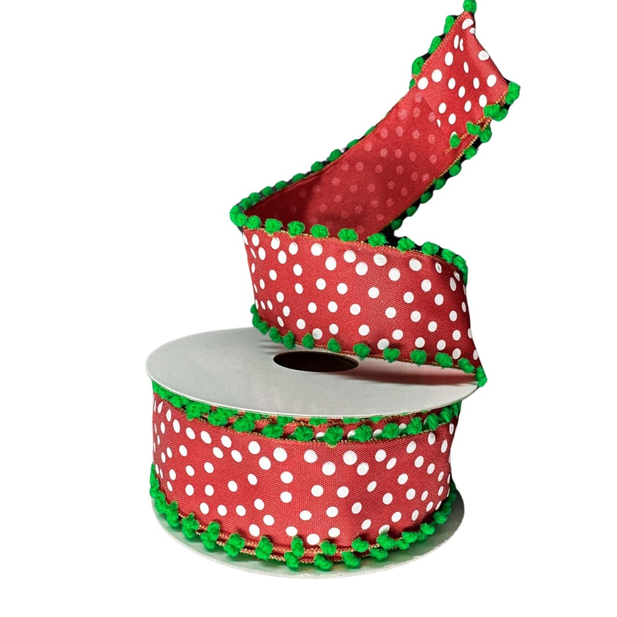 Shop For 1.5" Linen Dots Pom Pom Ribbon: Red/Green (10 Yards)