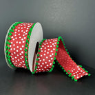 Shop For 1.5" Linen Dots Pom Pom Ribbon: Red/Green (10 Yards)