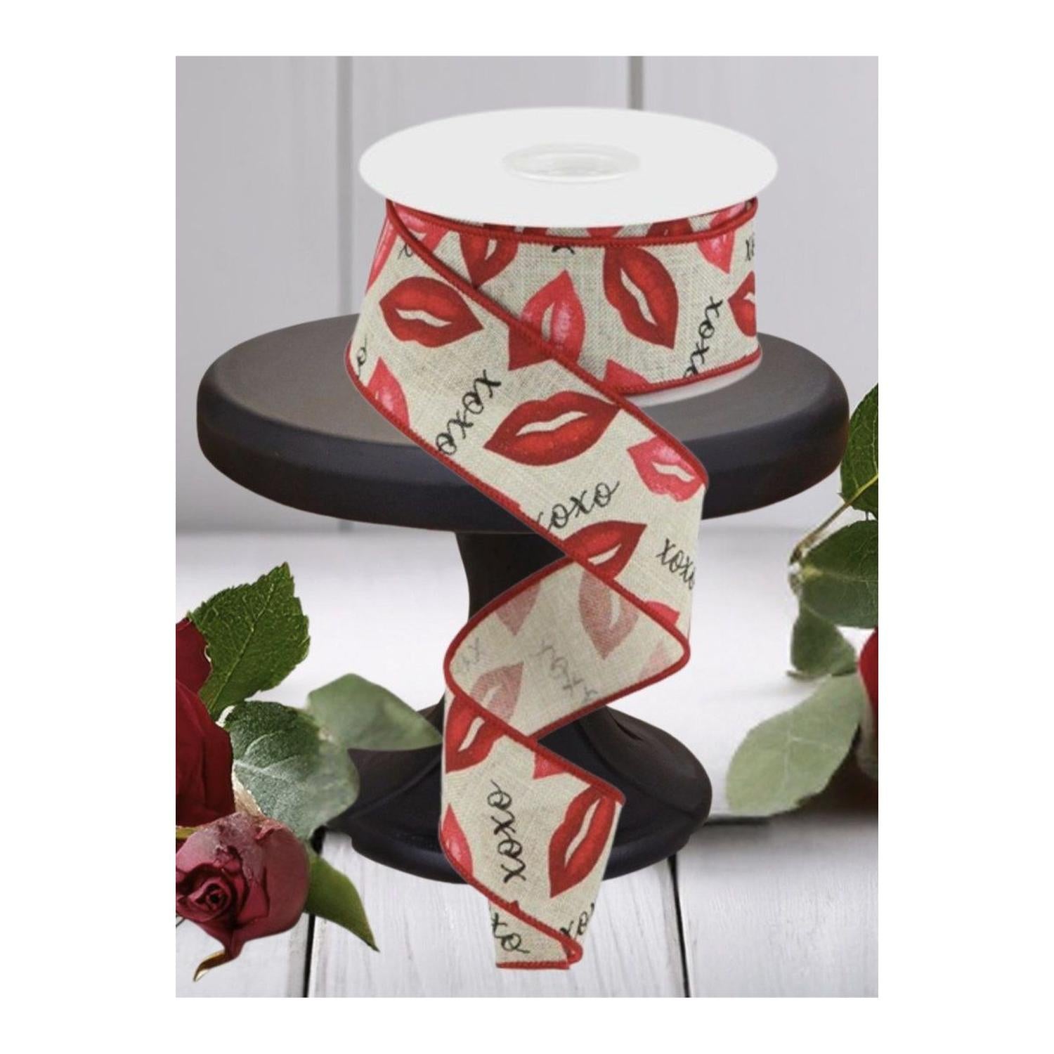 1.5" Lips XOXO Burlap Ribbon: Natural (10 Yard)