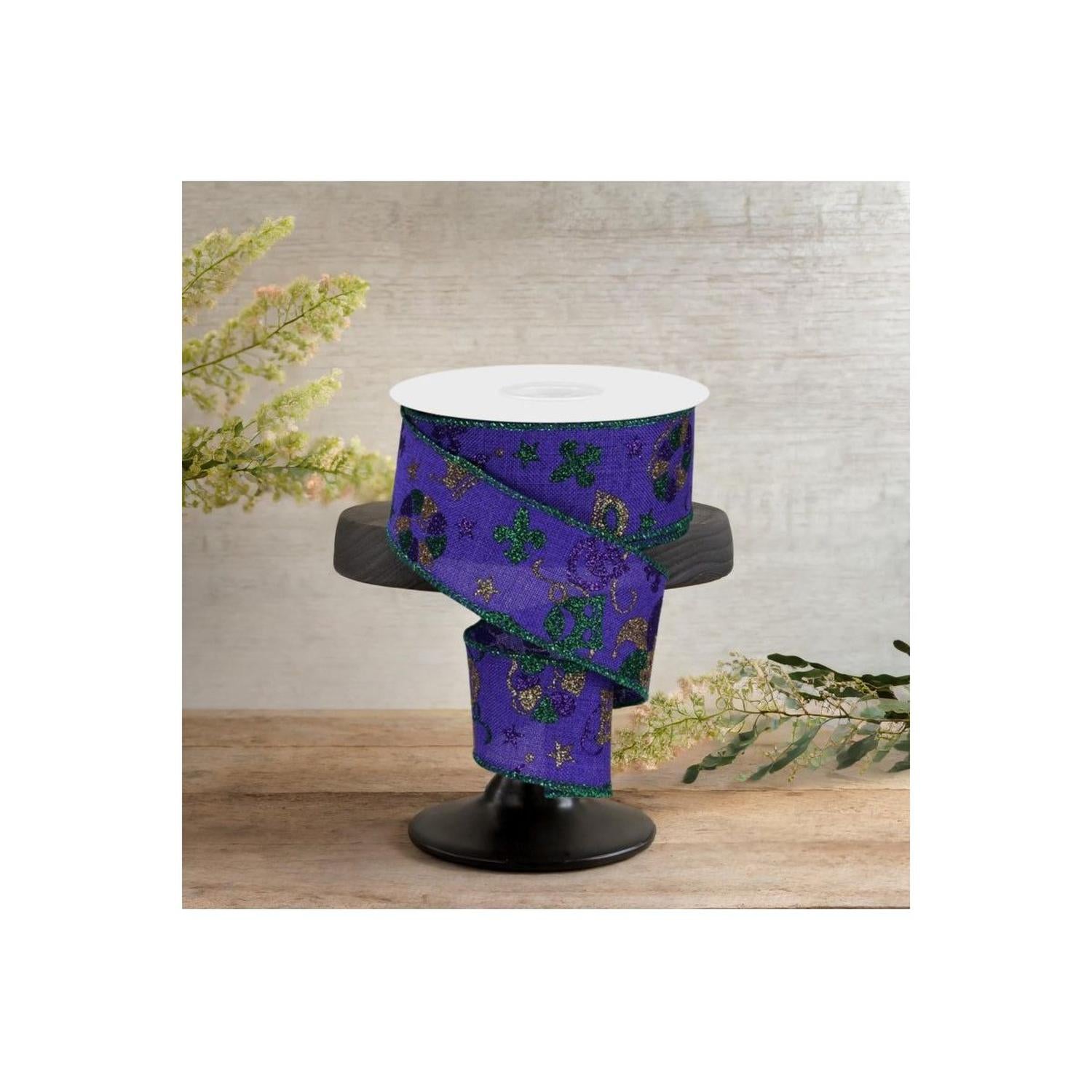 1.5" Mardi Gras Pattern Ribbon: Purple (10 Yards)