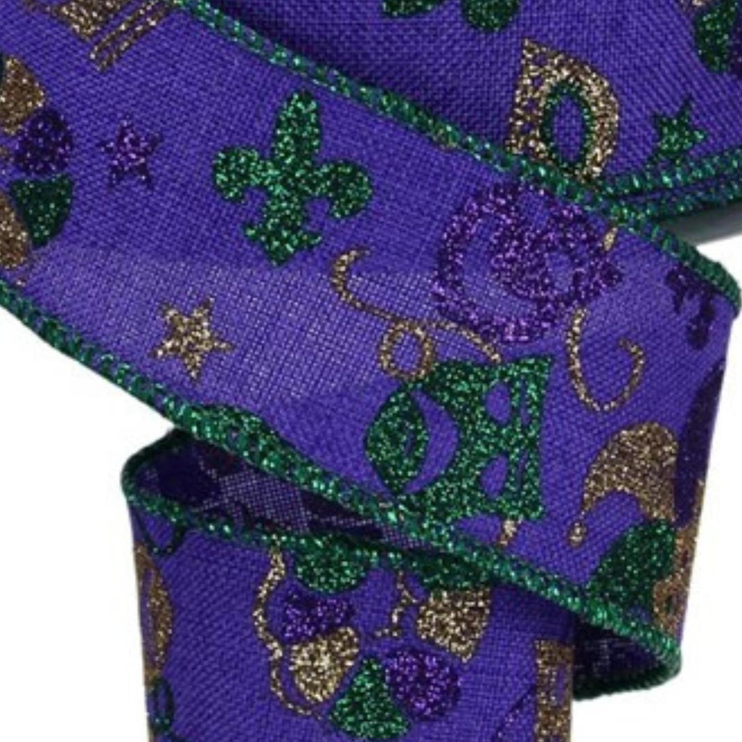 1.5" Mardi Gras Pattern Ribbon: Purple (10 Yards)