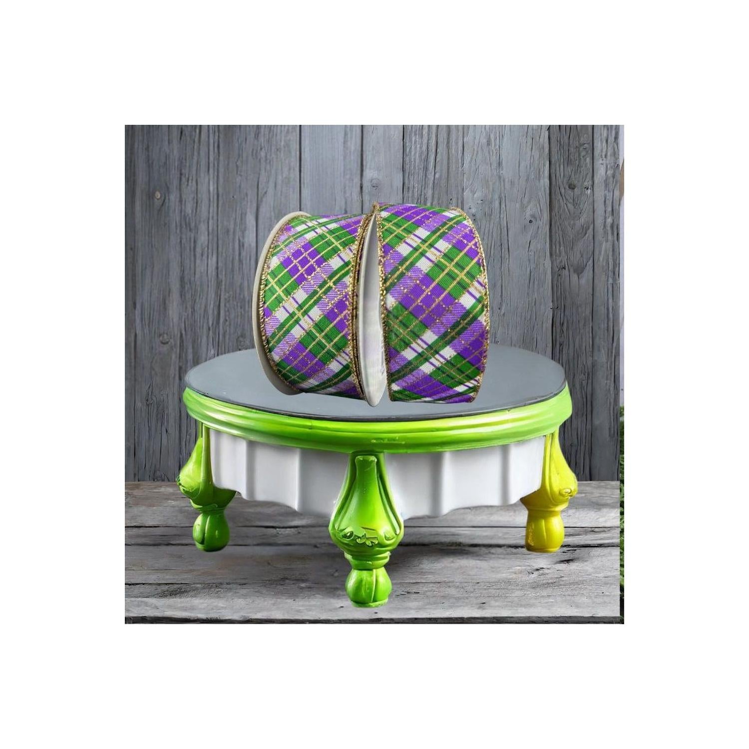 1.5" Mardi Gras Plaid Ribbon: Purple, Gold, Green (10 Yards)