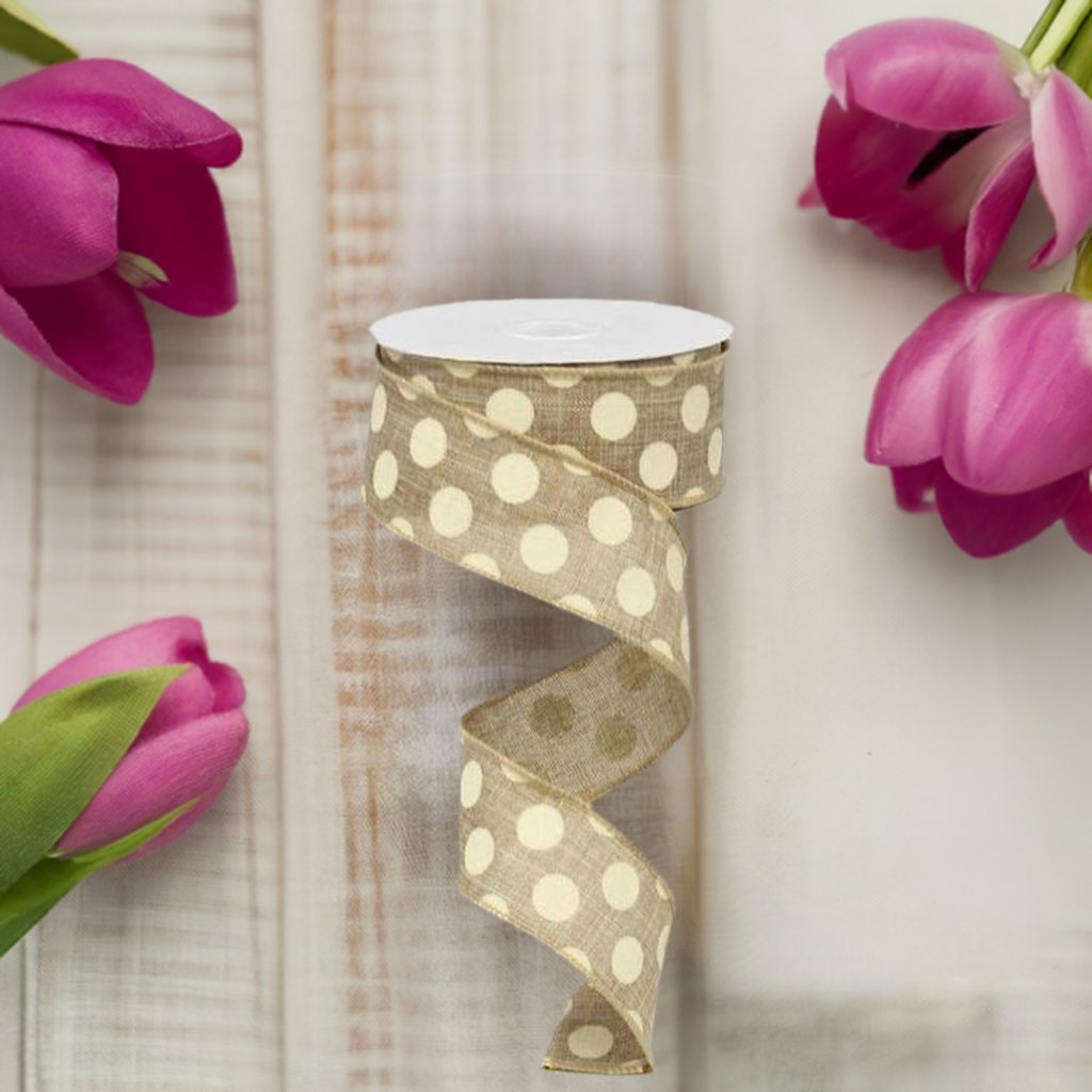 Shop For 1.5" Medium Dots Ribbon: Beige (10 Yards) at Michelle's aDOORable Creations