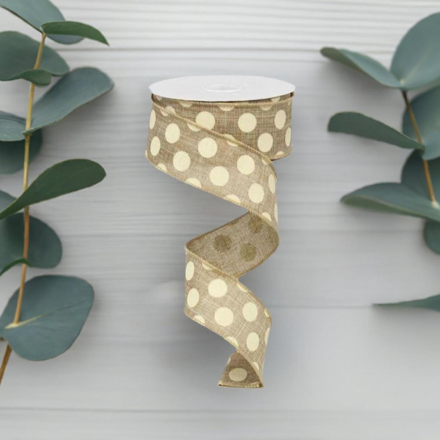 Shop For 1.5" Medium Dots Ribbon: Beige (10 Yards) at Michelle's aDOORable Creations