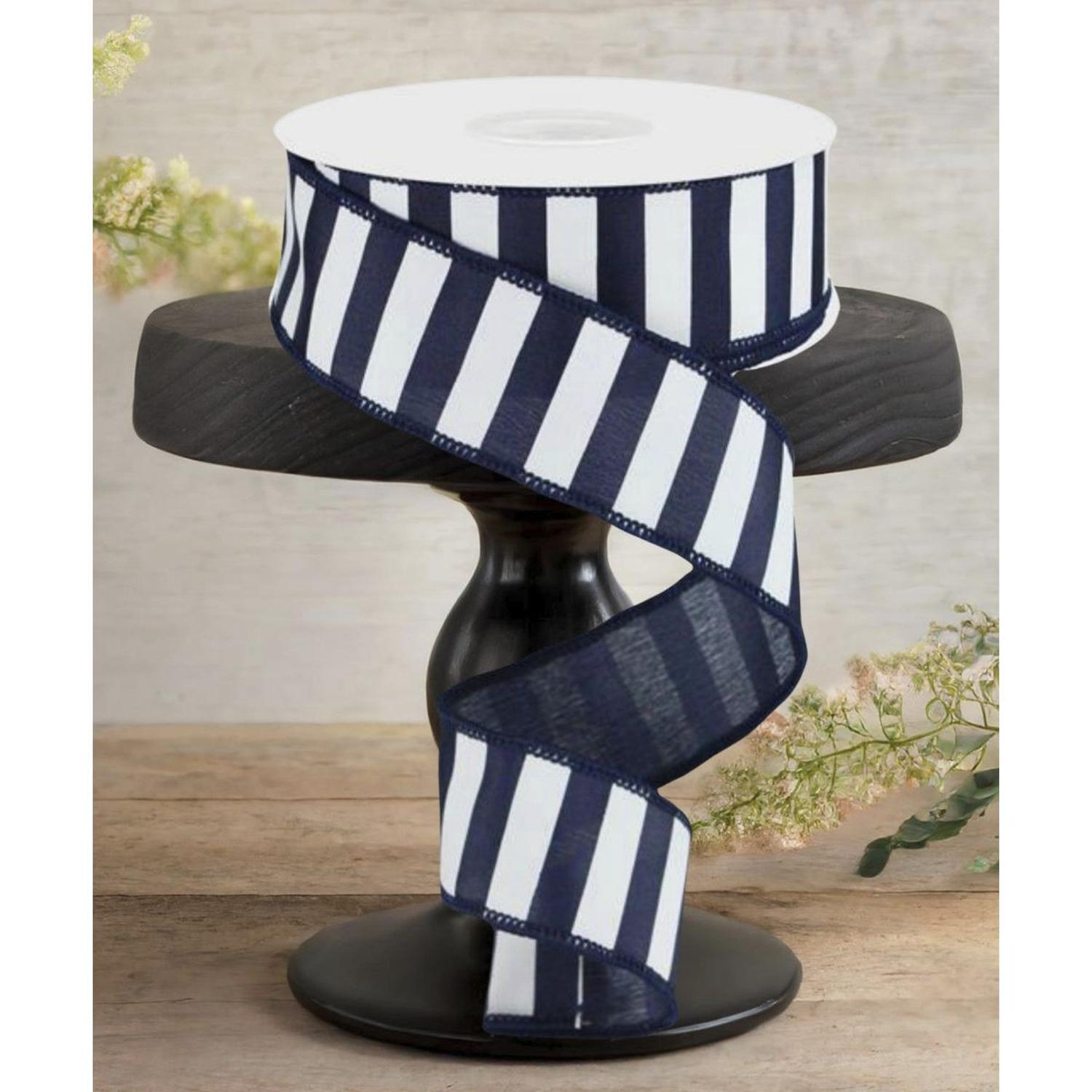 Shop For 1.5" Medium Horizontal Stripe Ribbon: Navy Blue & White (10 Yards)