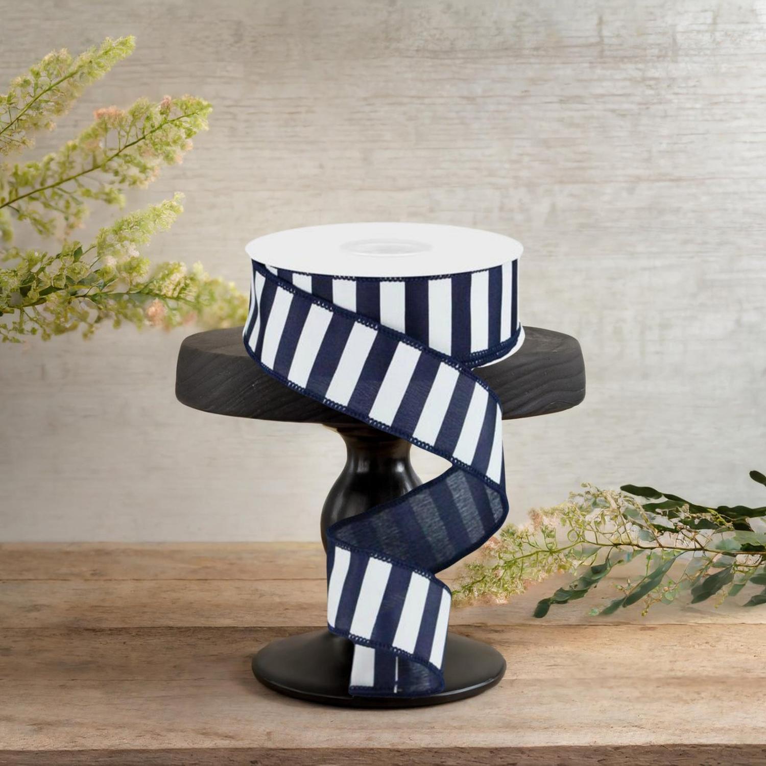 Shop For 1.5" Medium Horizontal Stripe Ribbon: Navy Blue & White (10 Yards)