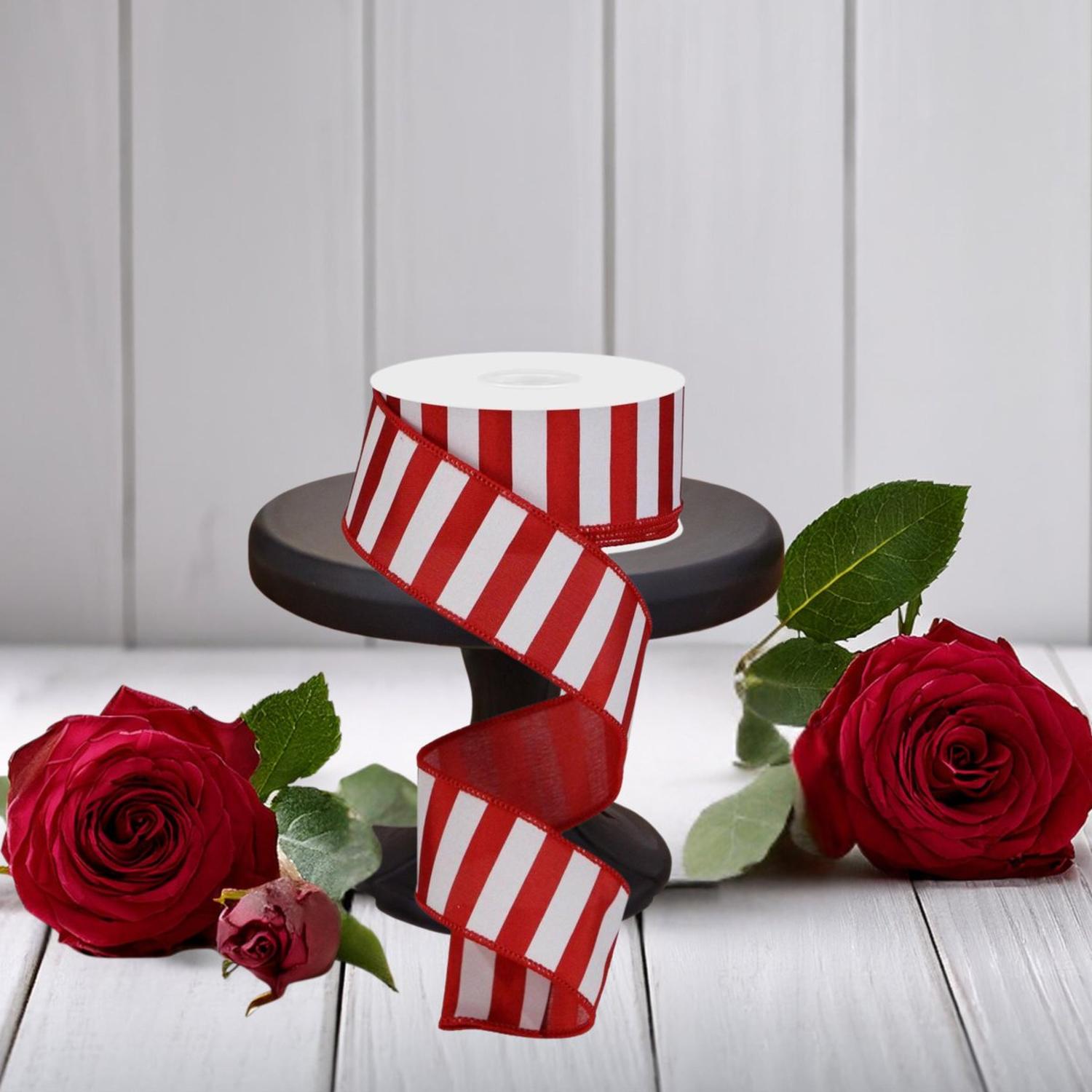 1.5" Medium Horizontal Stripe Ribbon: Red & White (10 Yards)