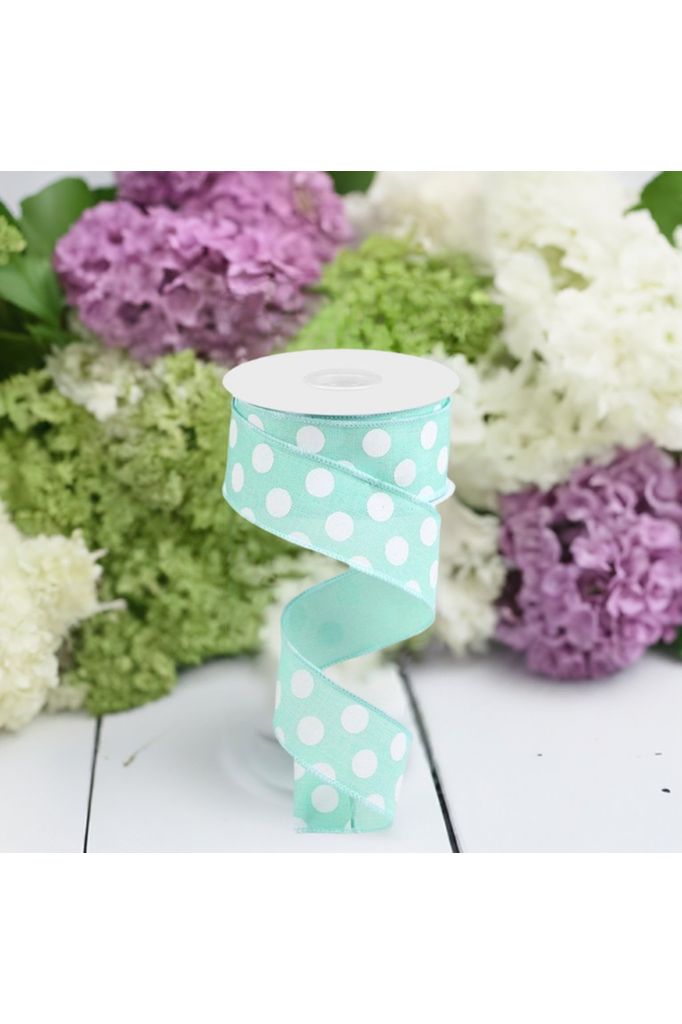 Shop For 1.5" Medium Polka Dot Ribbon: Mint Green (10 Yards) at Michelle's aDOORable Creations