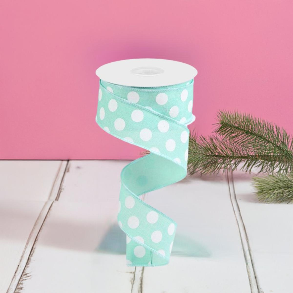Shop For 1.5" Medium Polka Dot Ribbon: Mint Green (10 Yards) at Michelle's aDOORable Creations
