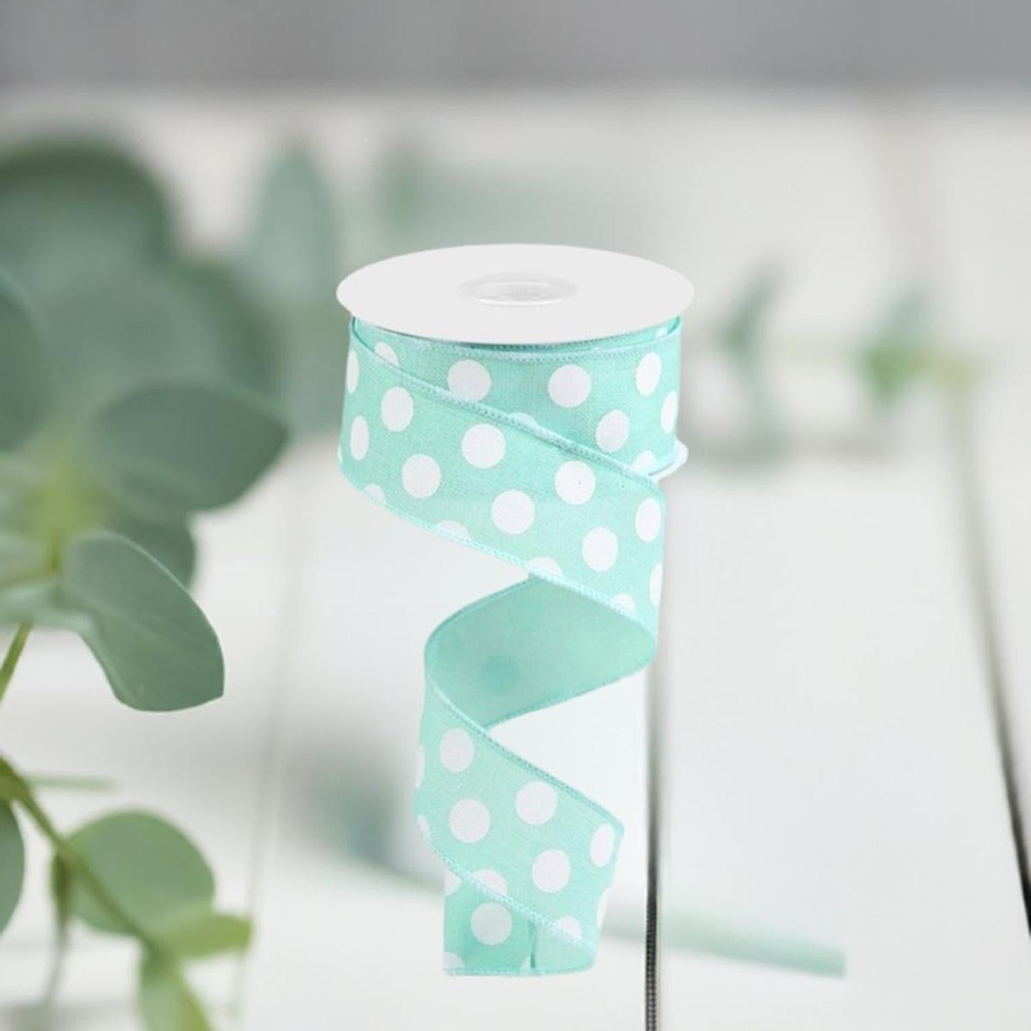 Shop For 1.5" Medium Polka Dot Ribbon: Mint Green (10 Yards) at Michelle's aDOORable Creations